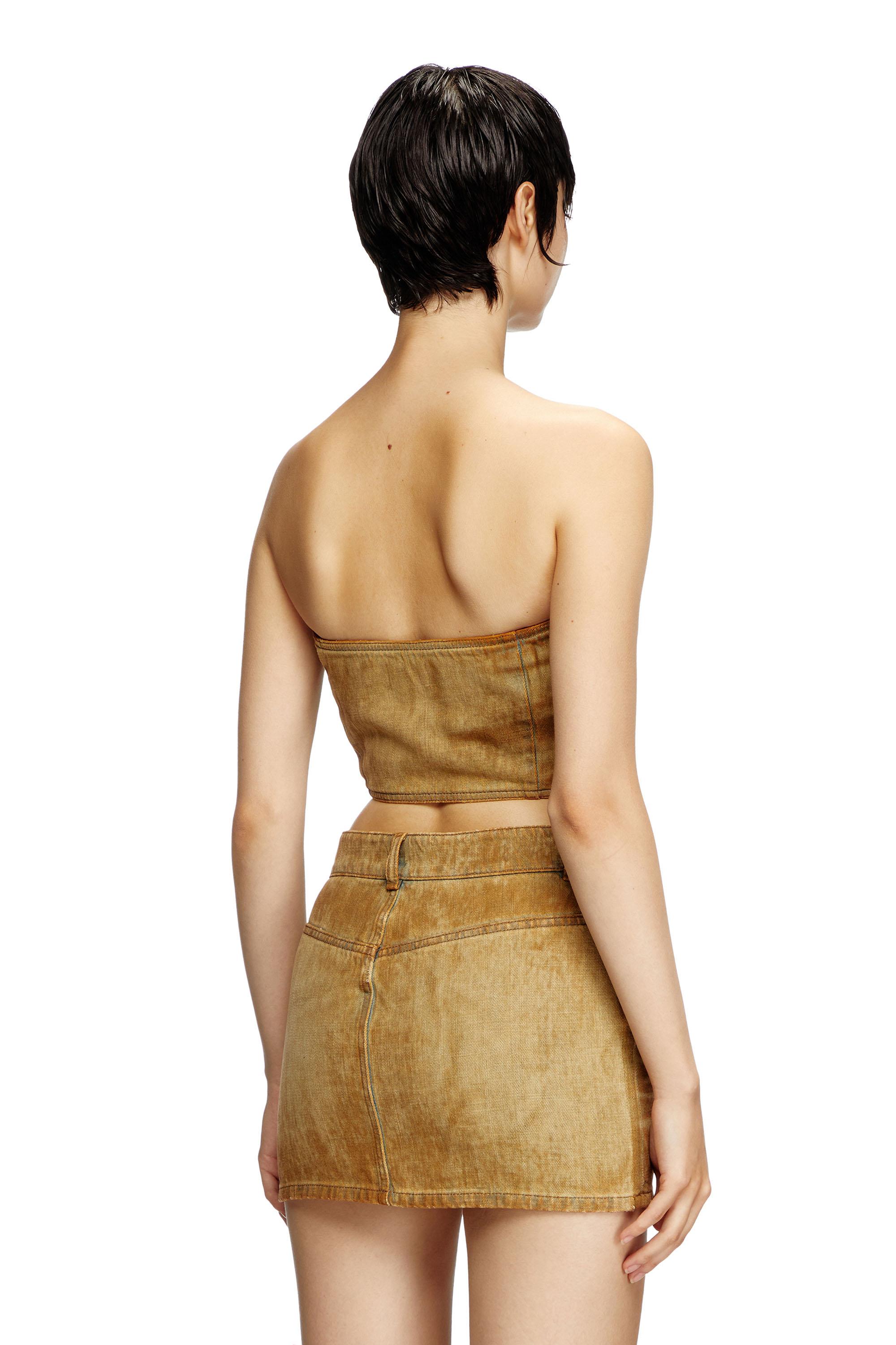 Diesel - DE-VILLESS-FSF, Woman's Denim tube top with rust-effect logo in Light Brown - 3