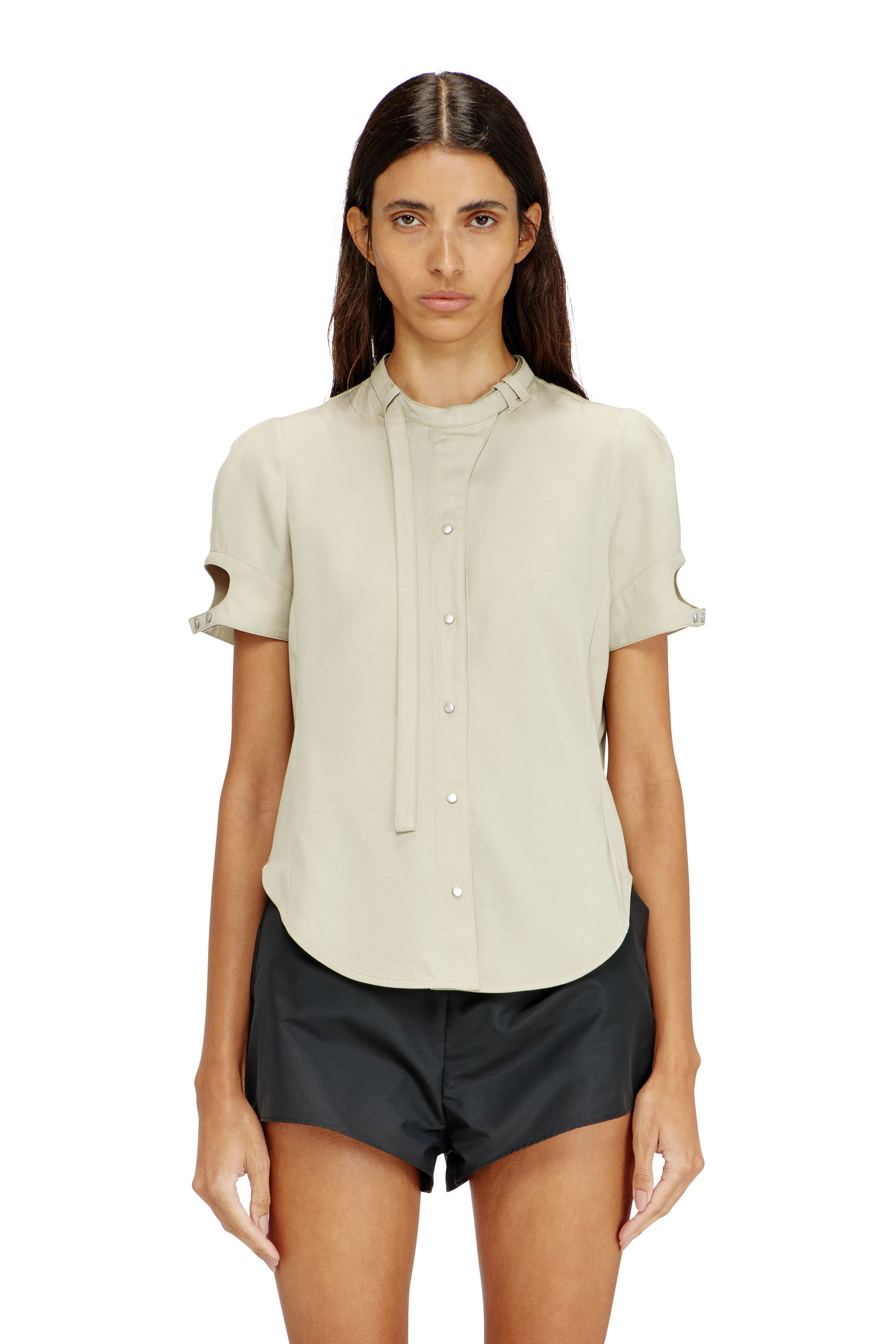 Diesel - C-INDIA, Woman's Short-sleeve biker-detail shirt in lyocell in Beige - 3