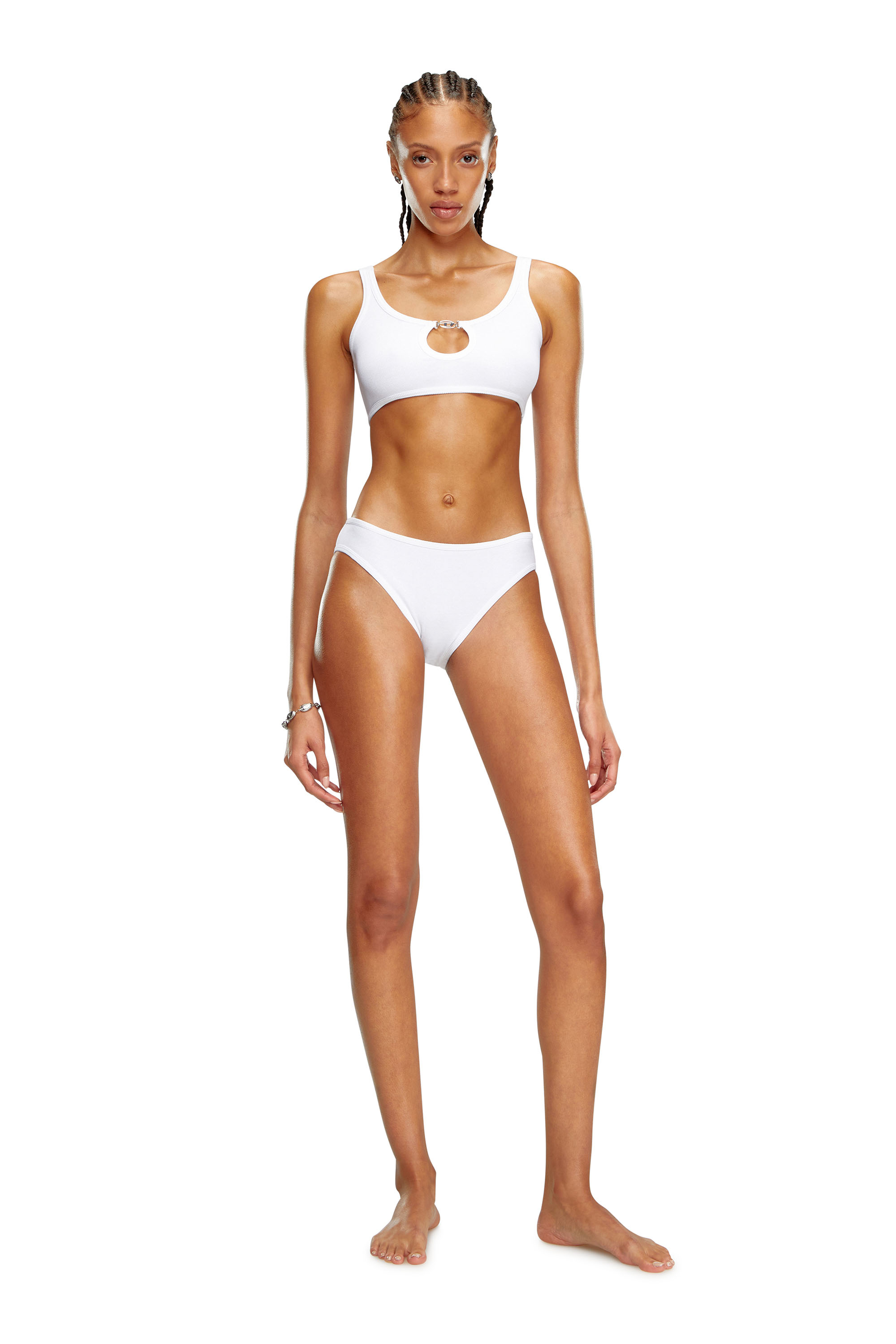 Diesel - UFSB-OVAL-D-RIB-BRALETTE, Woman's Ribbed bralette with Oval D plaque in White - 1