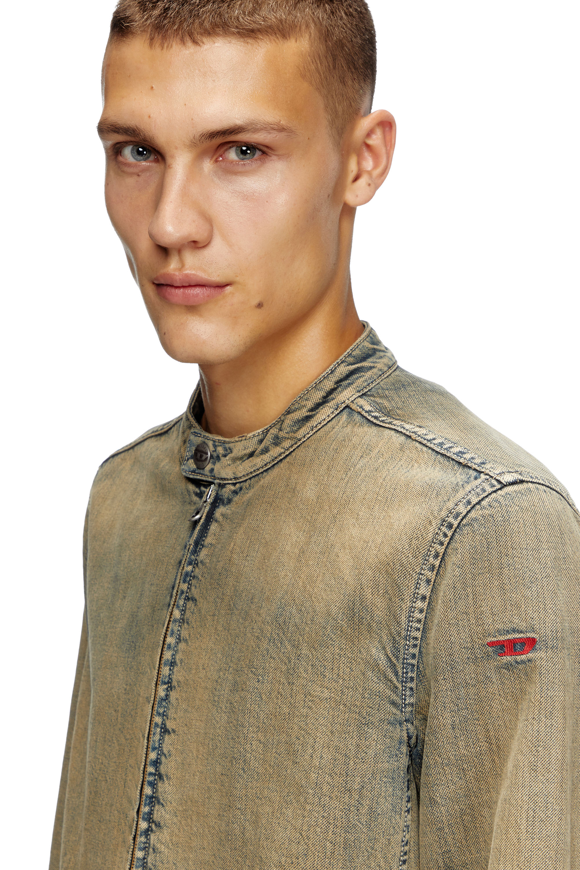 Diesel - D-GLORY, Man's Moto jacket in gold-brush denim in Medium blue - 5