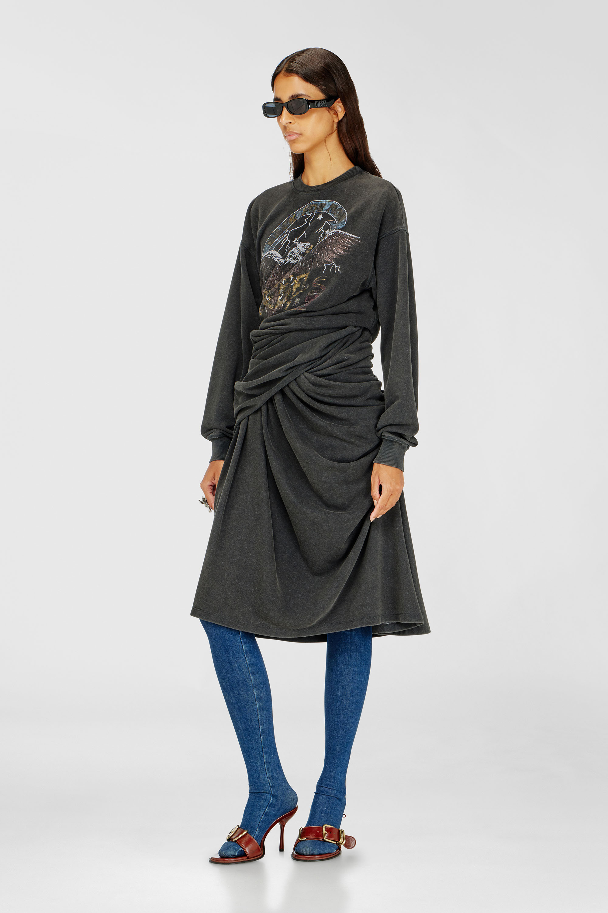 Diesel - D-NENCY, Woman's Sweatshirt dress with concert graphics in Black - 3