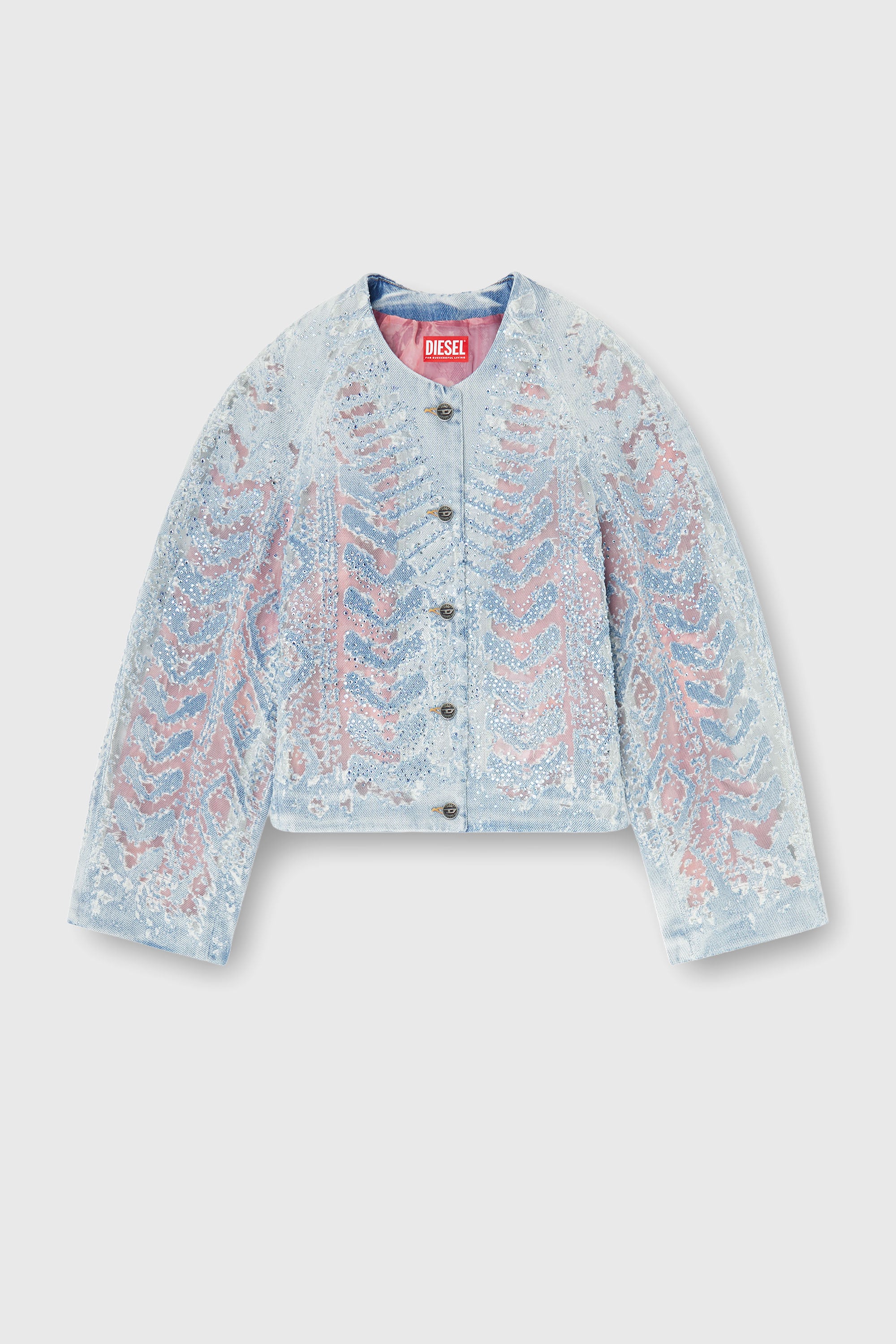 Diesel - DE-SOLIXIA-S, Woman's Jacket in microstone devor&eacute; denim in Light Blue - 1