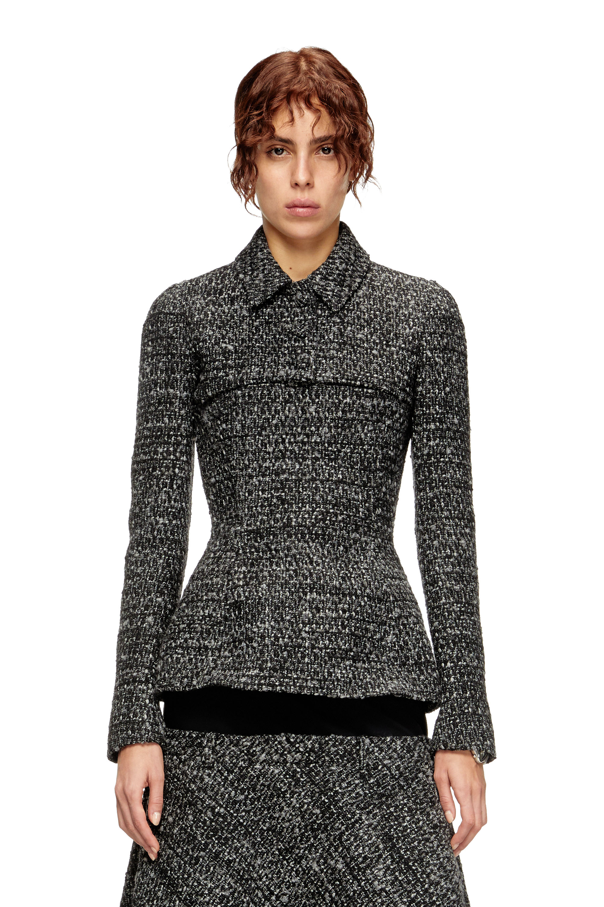 Diesel - G-ANNE, Woman's Bouclé jacket with ultra-crop hem in Black - 3