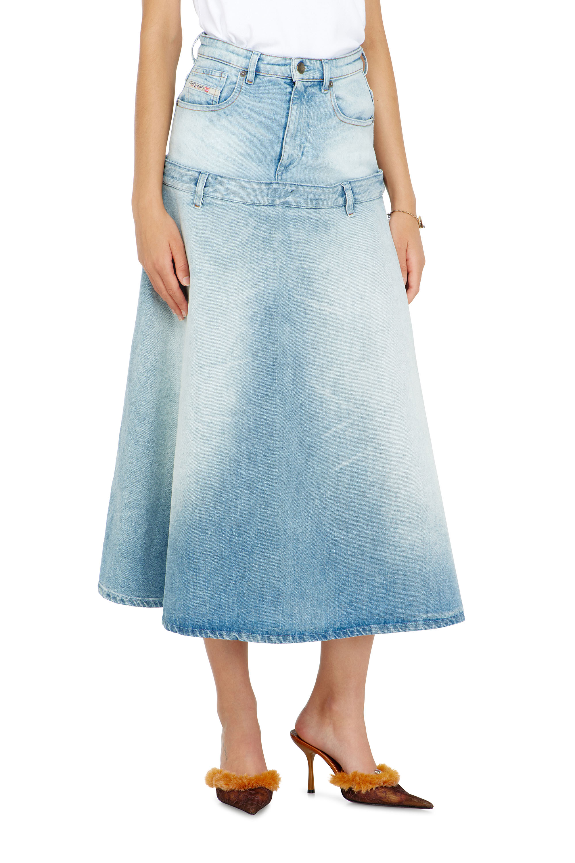 Diesel - DE-VORYA-S, Woman's Denim skirt with layered design in Light Blue - 2