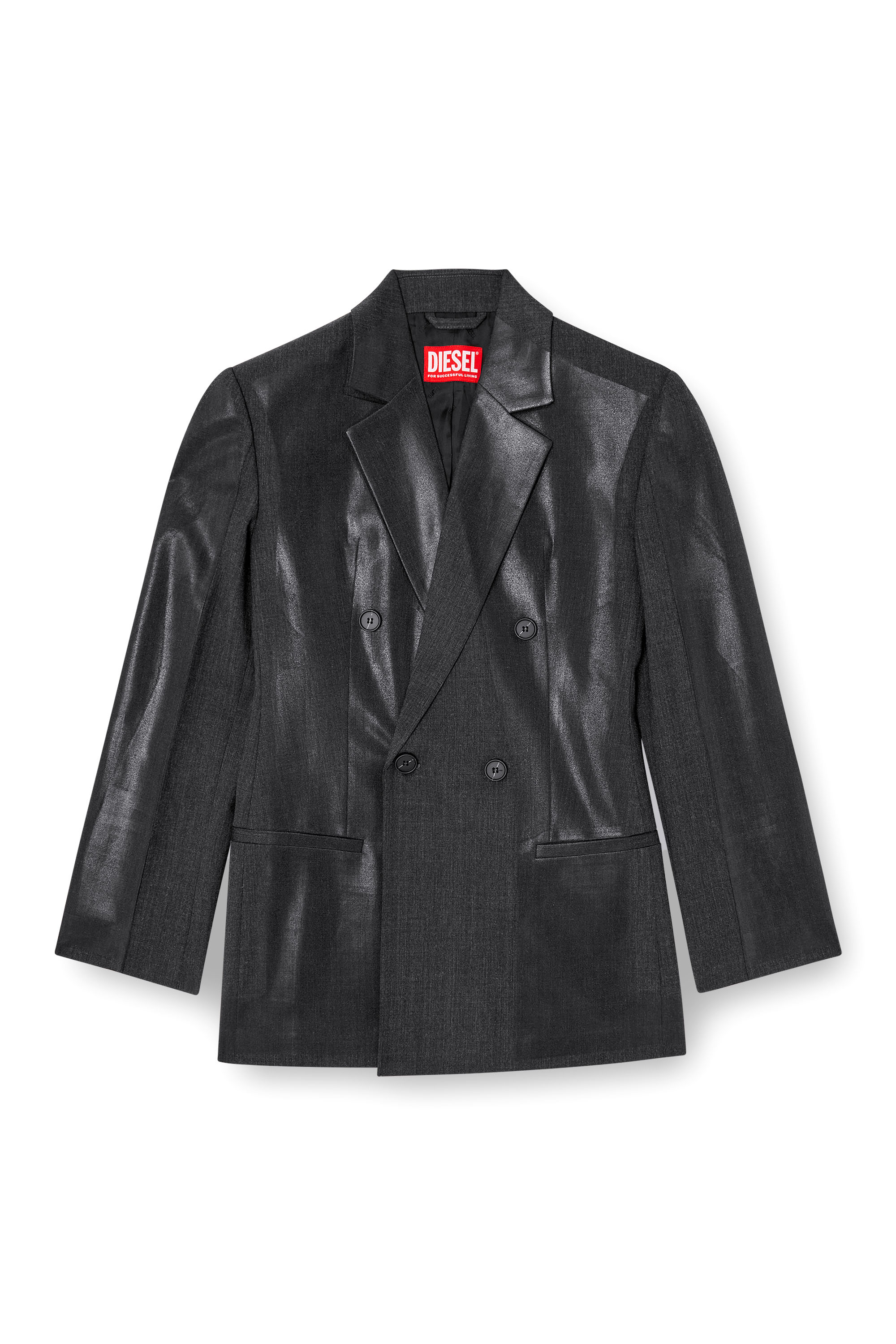 Diesel - G-ALLANT, Woman's Double-breasted blazer with coated front in Black - 5