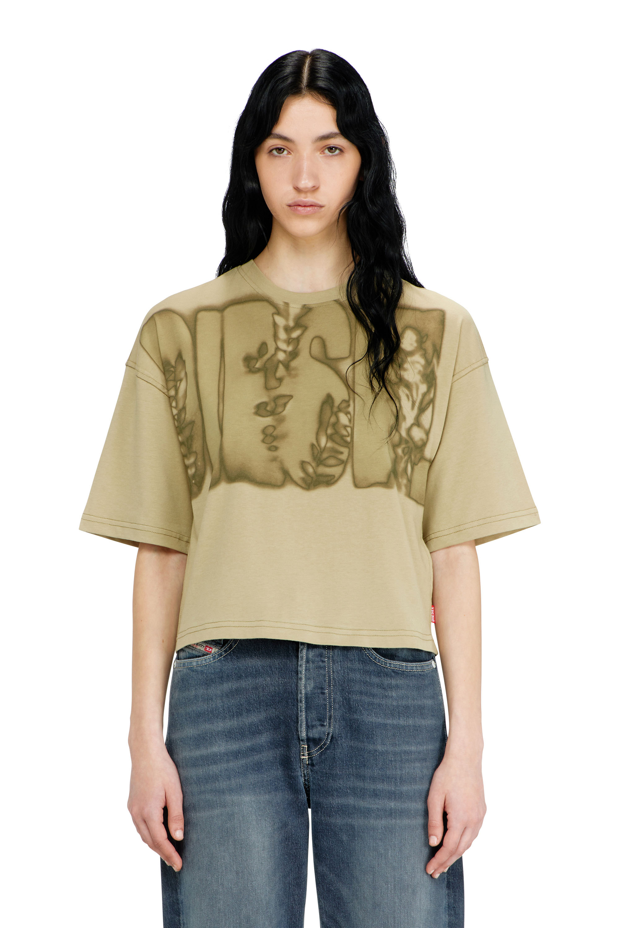 Diesel - T-CROPYN-AA1, Woman's Cropped T-shirt with digital print in Green - 3