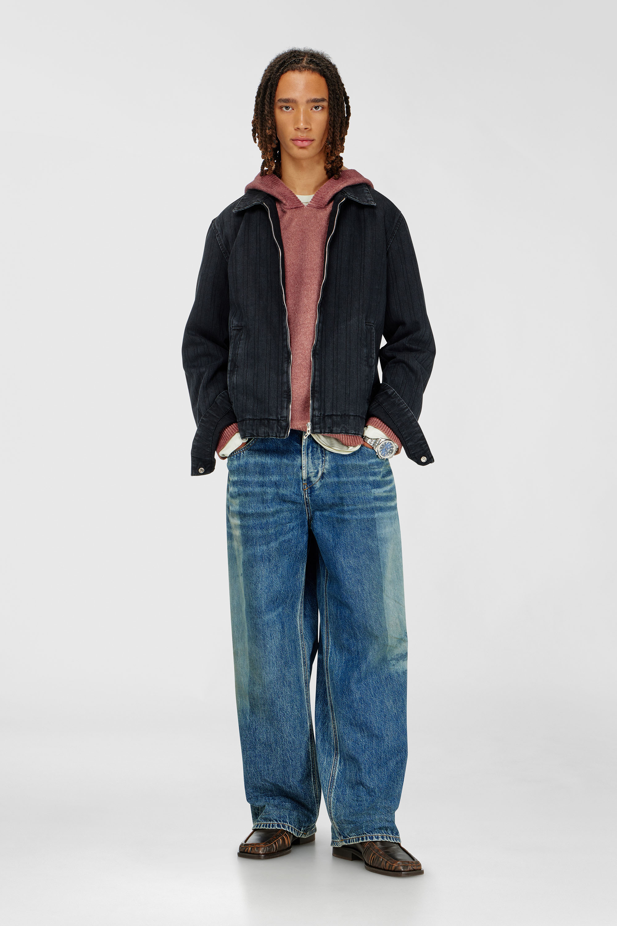 Diesel - D-ROHE, Man's Jacket in pinstripe denim in Black - 2