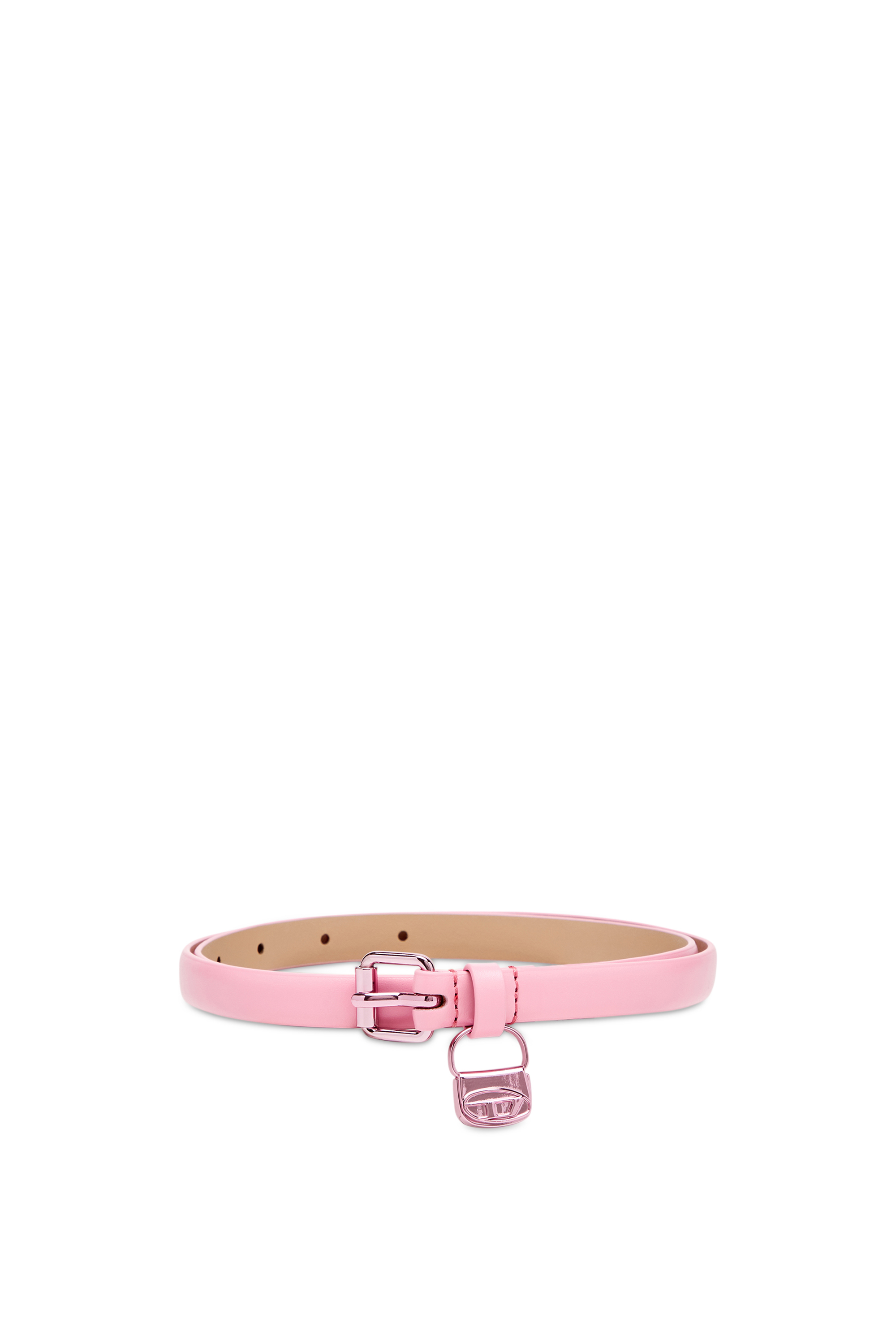 Diesel - B-CHARM HIP, Woman's 1.4cm Slim leather belt with 1DR bag charm in Pink - 1