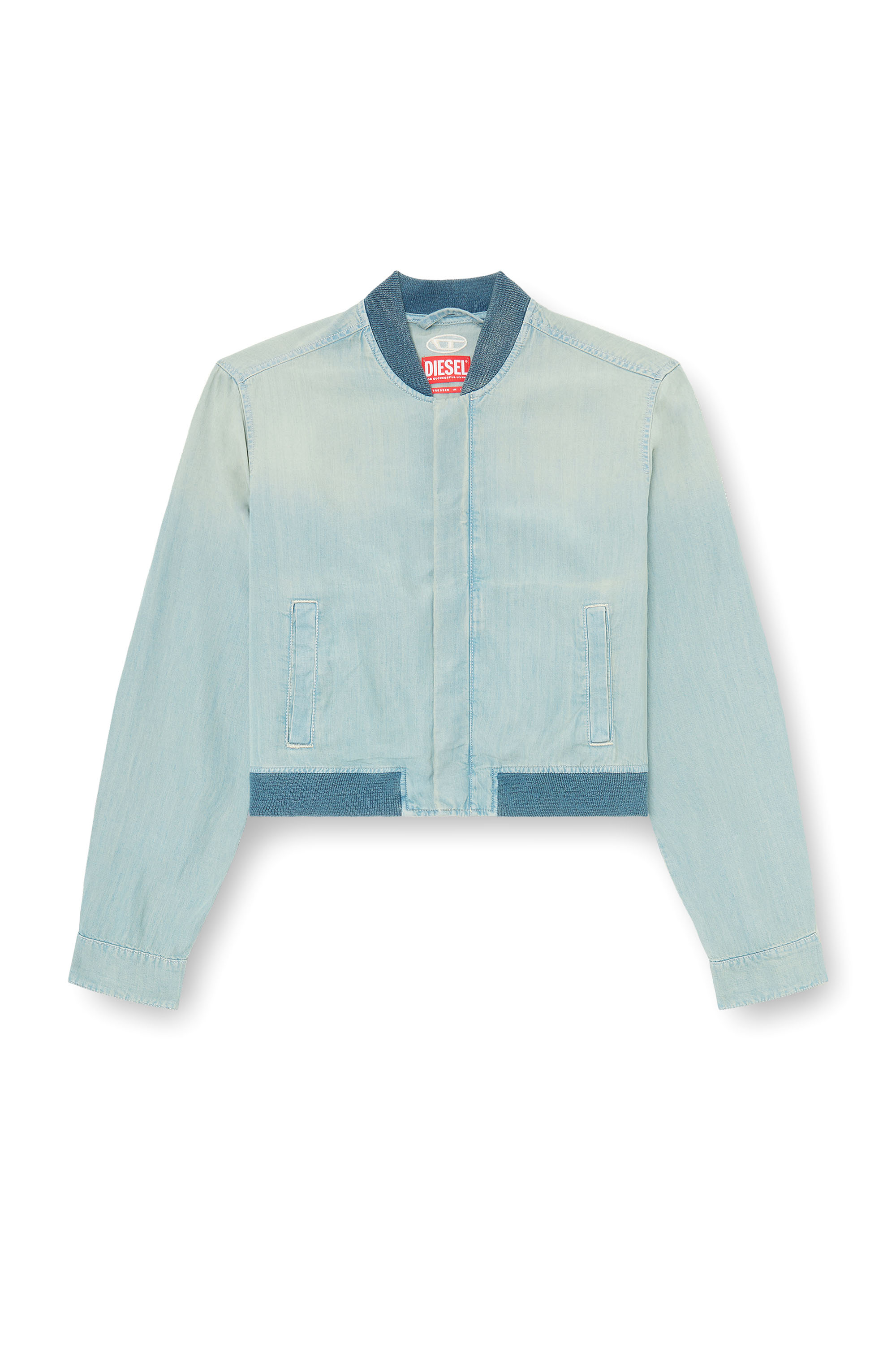 Diesel - DE-RANIA-S1, Woman's Bomber-shirt in fluid dirt-effect denim in null - 3