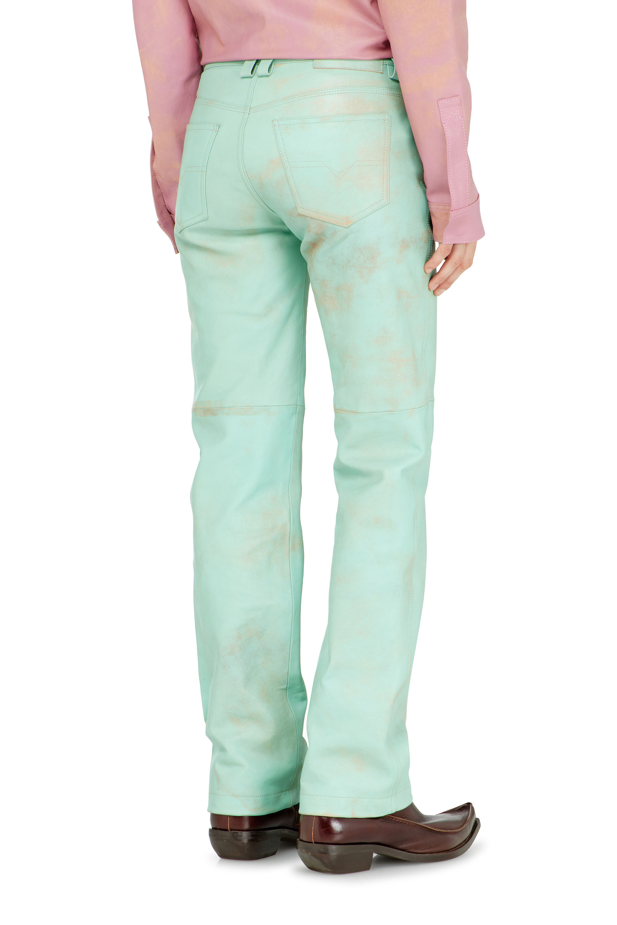 Diesel - L-POCKA, Woman's Pants in treated leather in Green - 3
