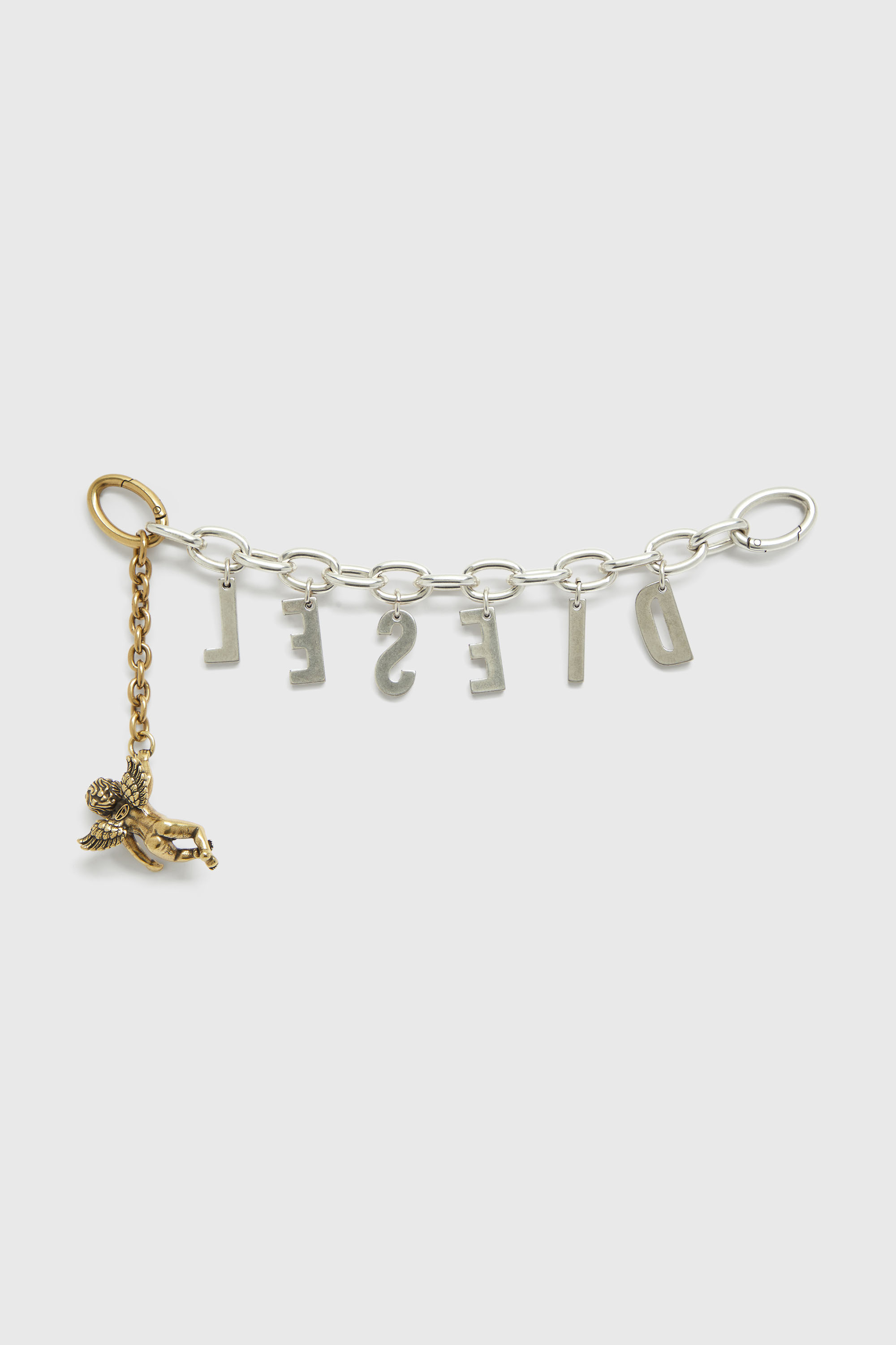 Diesel - CHAIN-D III S, Woman's Metal letter charm with cherub in Silver - 2