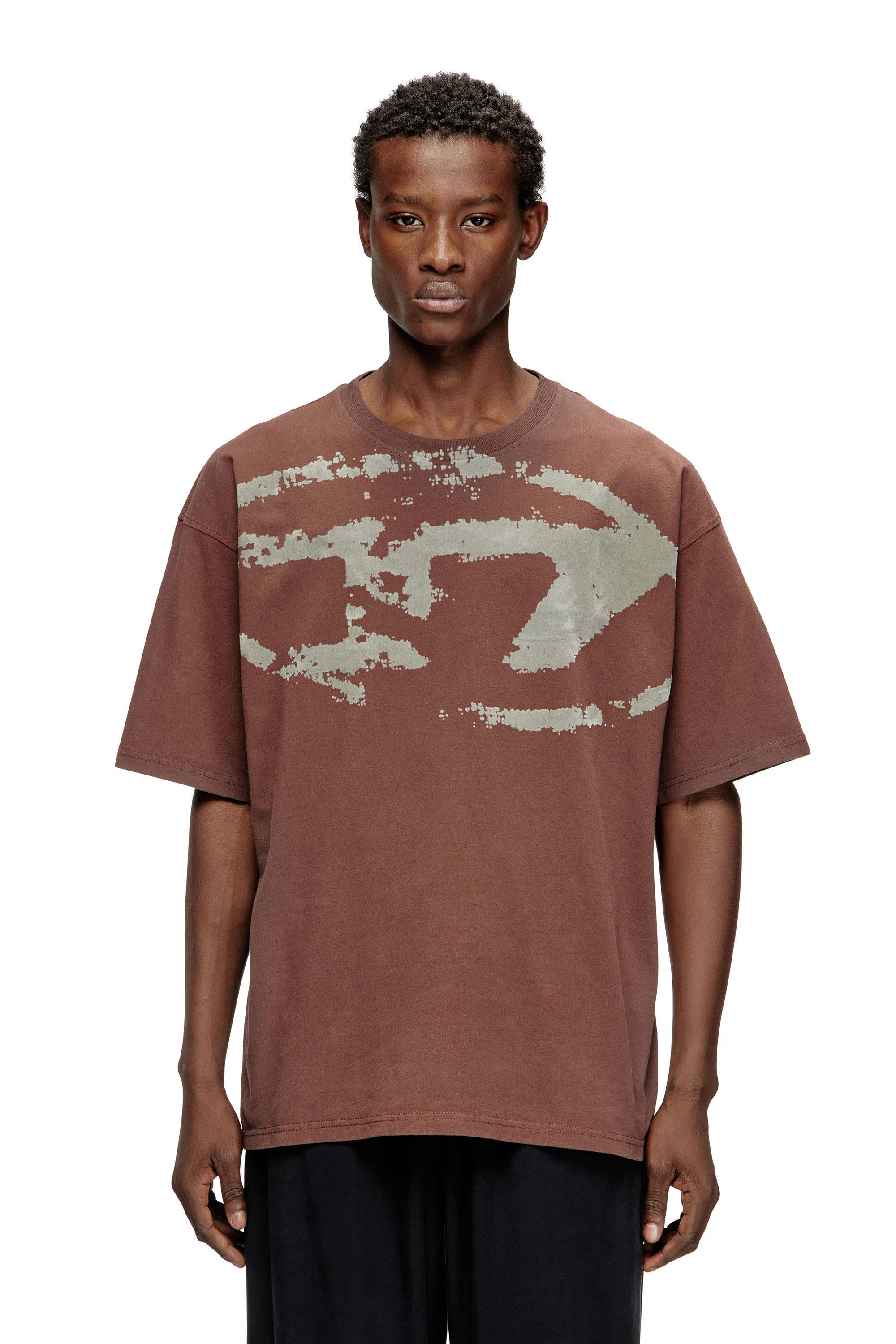 Diesel - T-BOXT-N14, Man's T-shirt with distressed flocked logo in Brown - 3