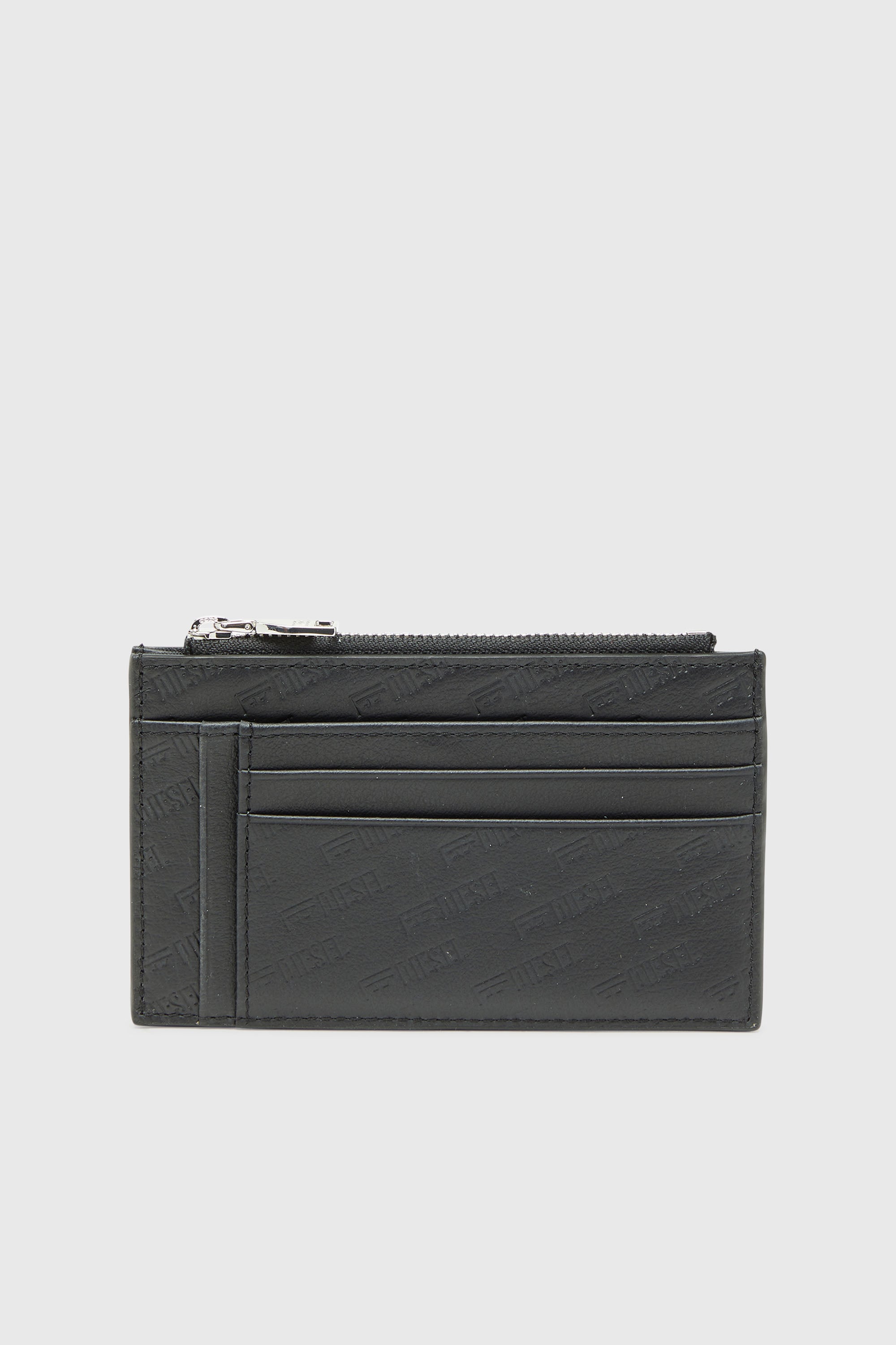 Diesel - MONOGRAM CARD CASE VI, Man's Embossed leather card holder with zip pocket in Black - 1