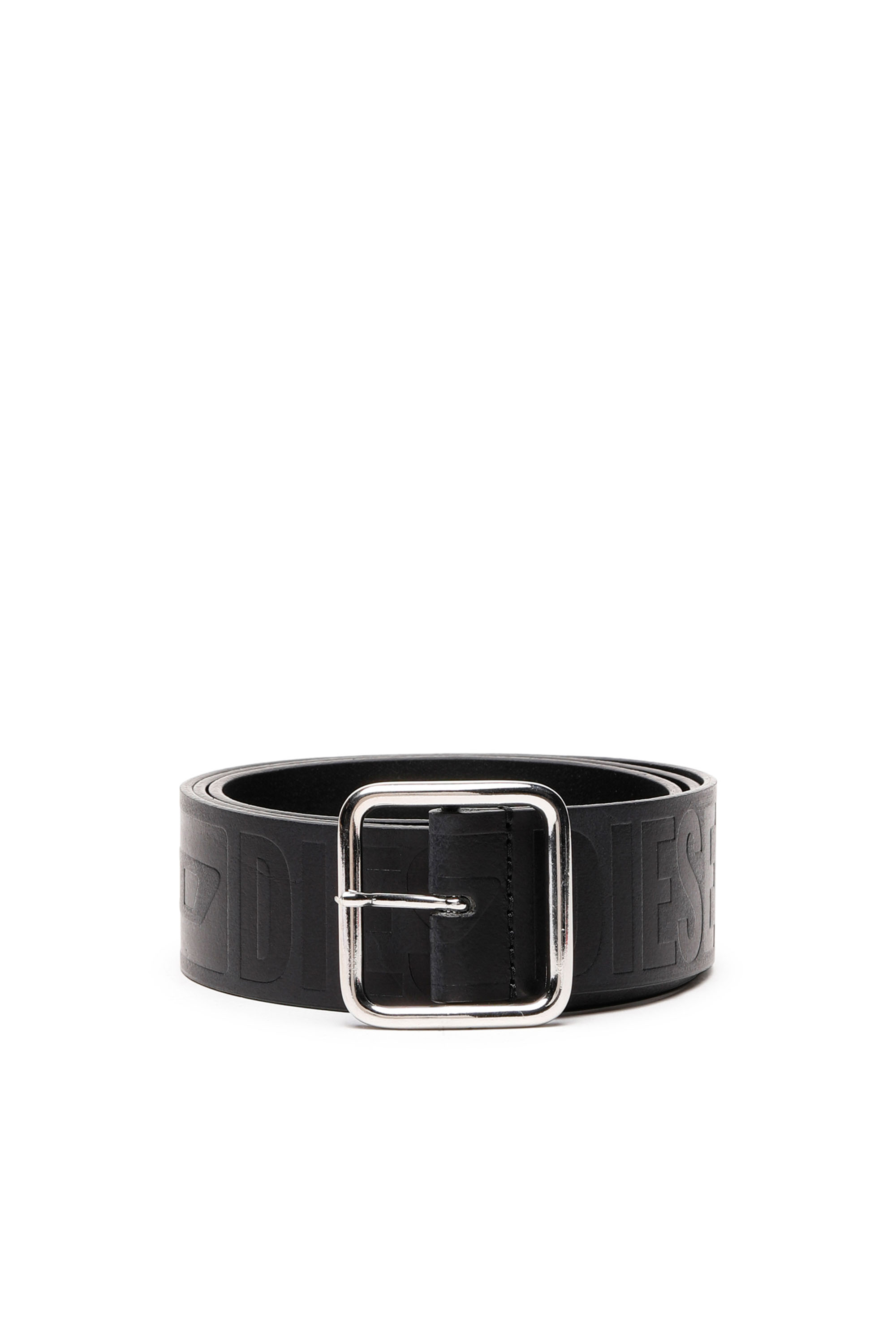 Diesel - B-ILLY II, Man Leather belt with all-over debossed logo in Black - Image 1