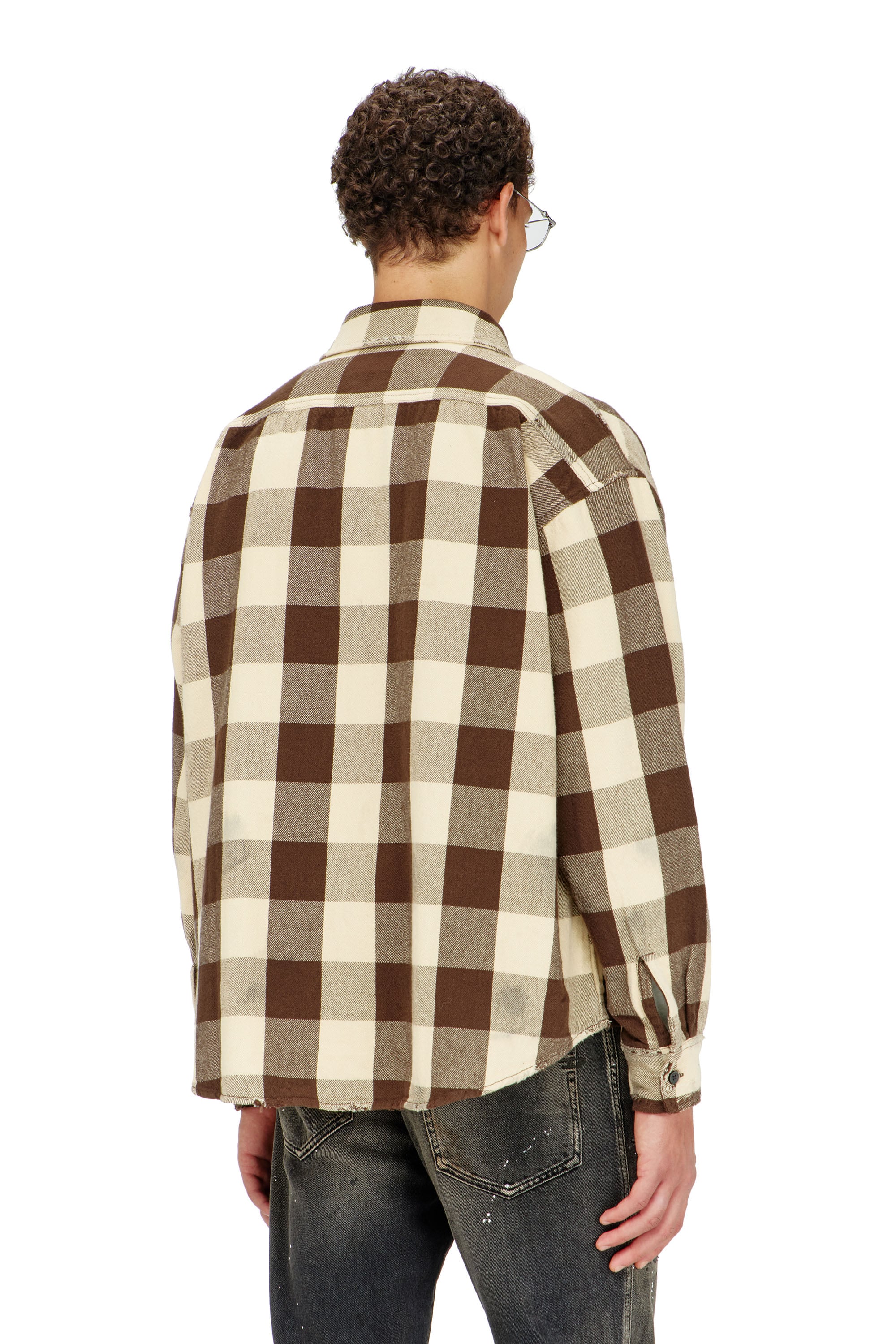 Diesel - S-DRUM, Man's Check flannel shirt with distressed effect in Brown/White - 4
