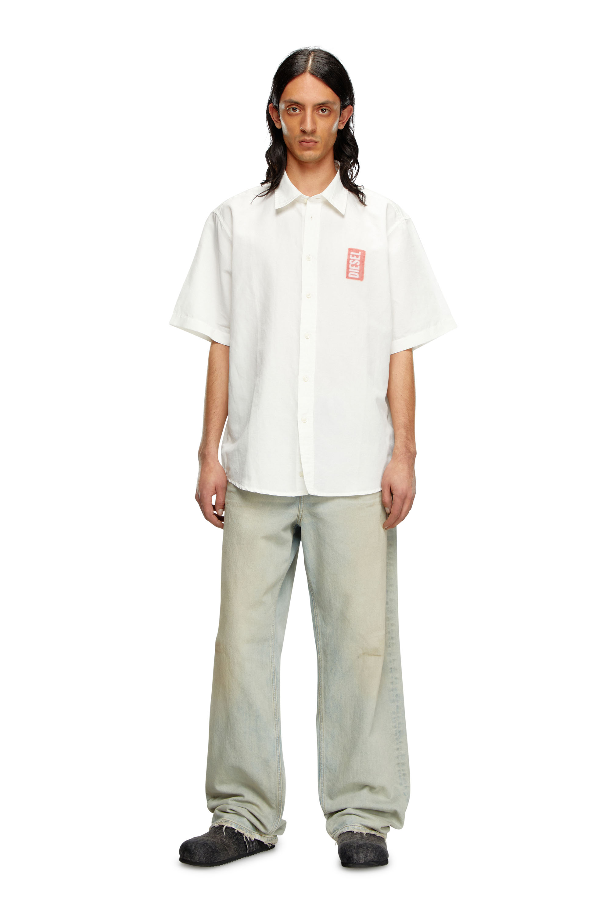 Diesel - S-ELIAS-A, Man Printed linen-blend short-sleeve shirt in White - Image 2