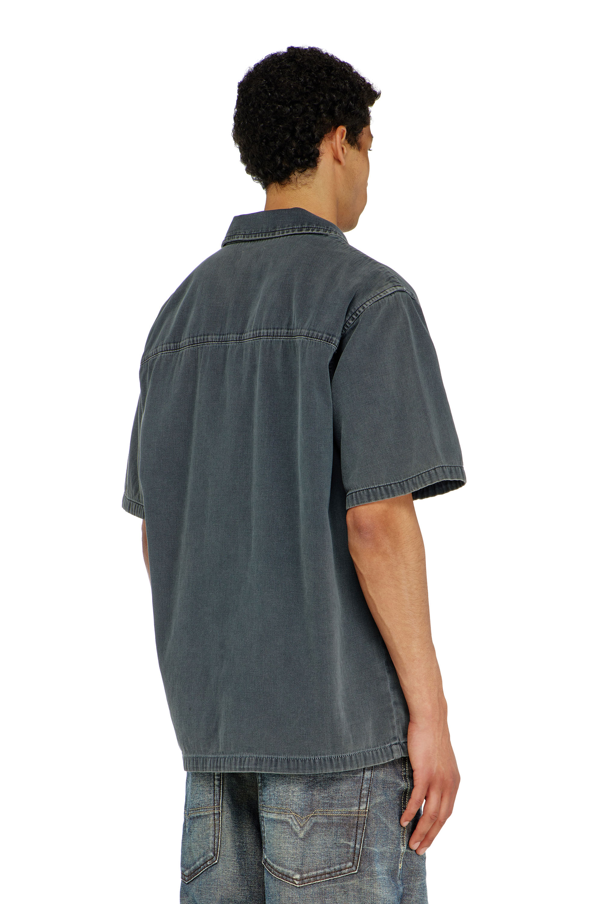 Diesel - D-NABIL-P, Man's Bowling shirt in coloured denim in Dark grey - 4
