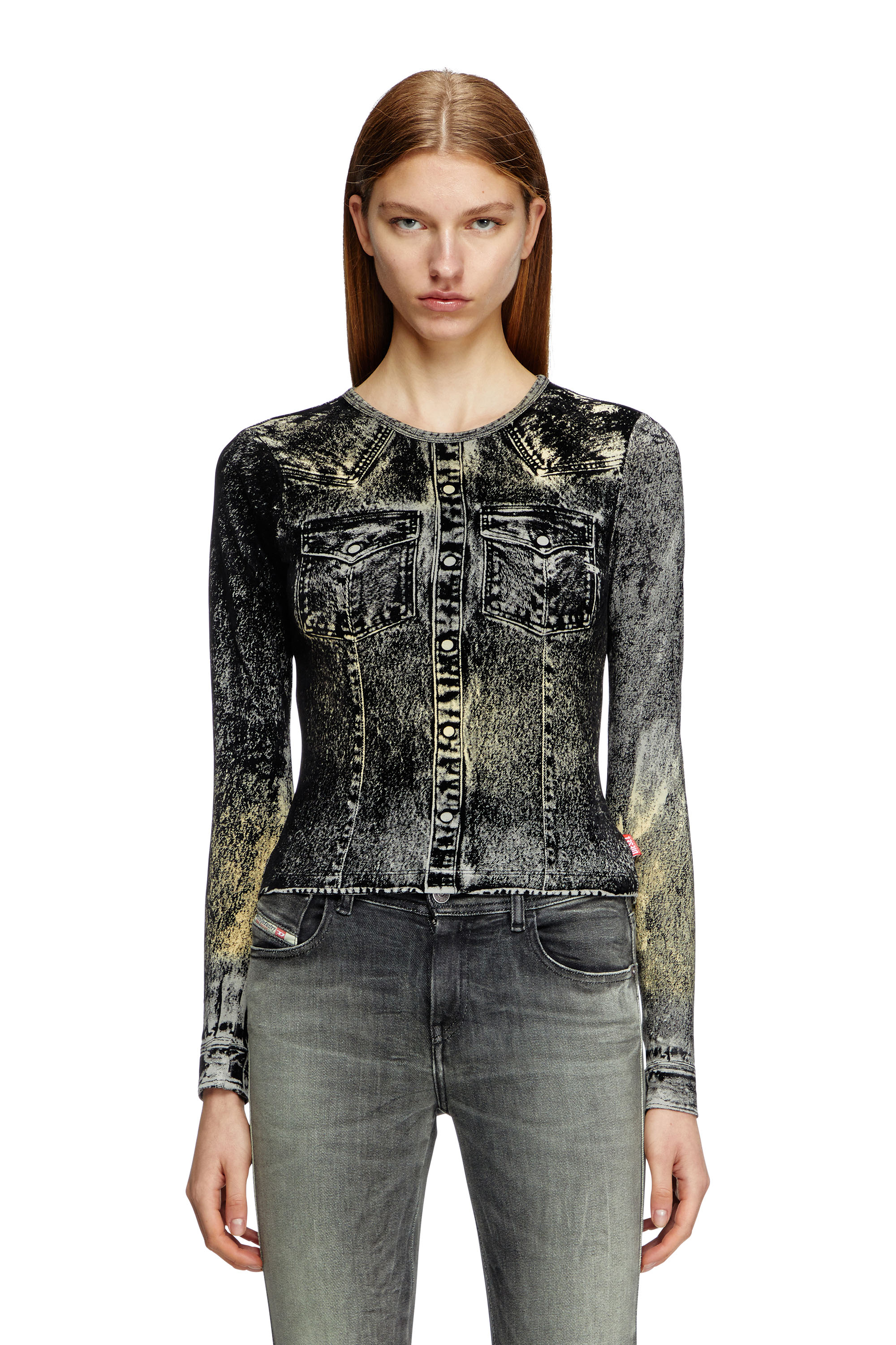 Diesel - T-AXY, Woman's Long sleeve top with jacket print in Dark grey - 1