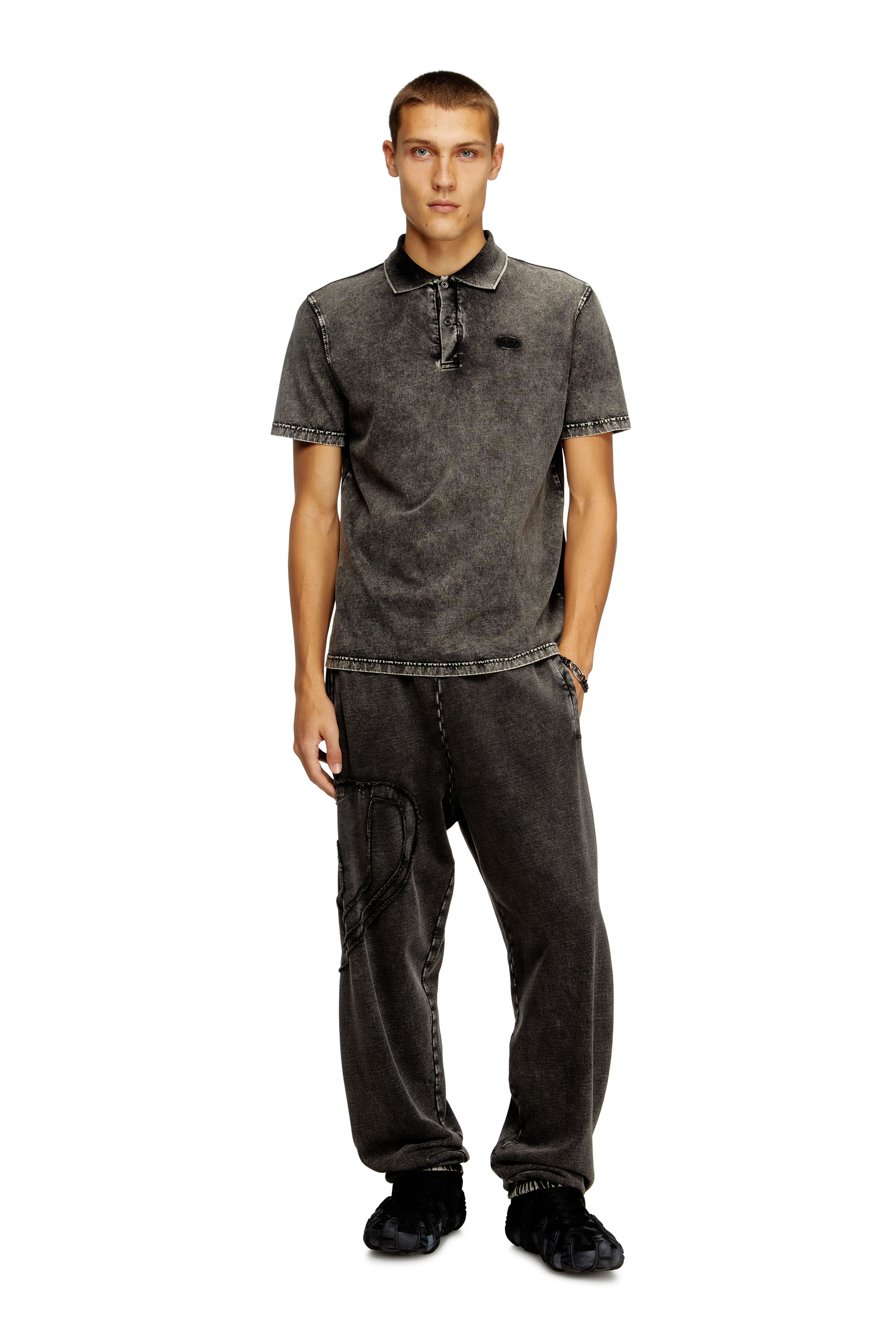 Diesel - T-REJUST-NC-DEN, Man's Polo shirt in denim-effect jersey in Dark grey - 2