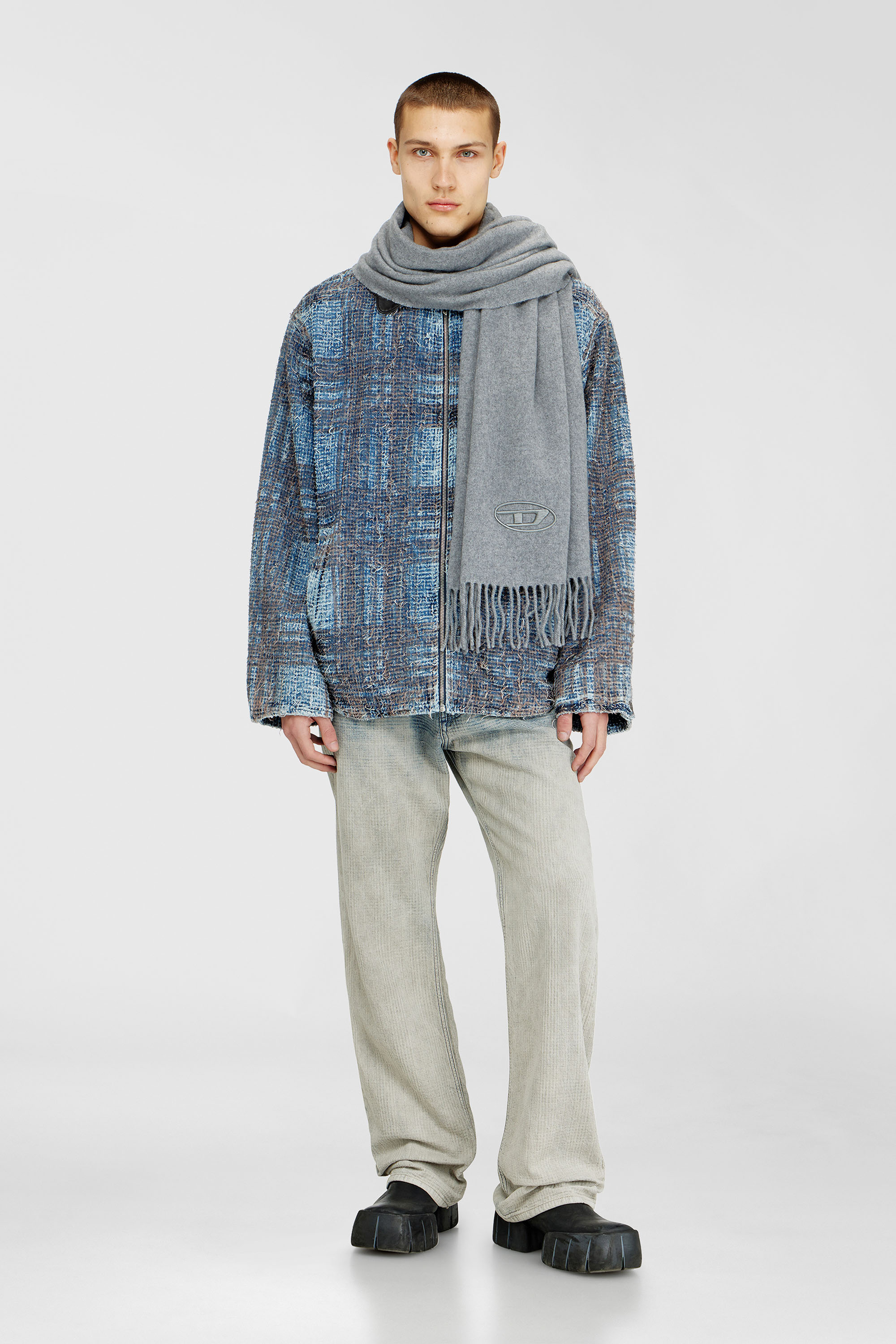 Diesel - S-IMON-D-LONG, Unisex's Wool-blend scarf with fringed edges in Grey - 4
