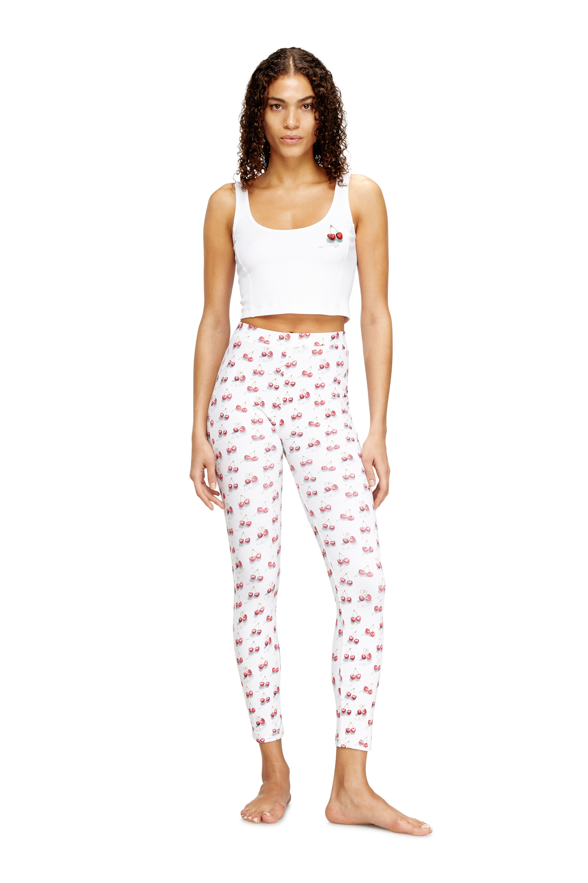 Diesel - SET-ABIGAIL-GFT, Woman's Cherry print pyjama set in stretch cotton in White/Red - 1