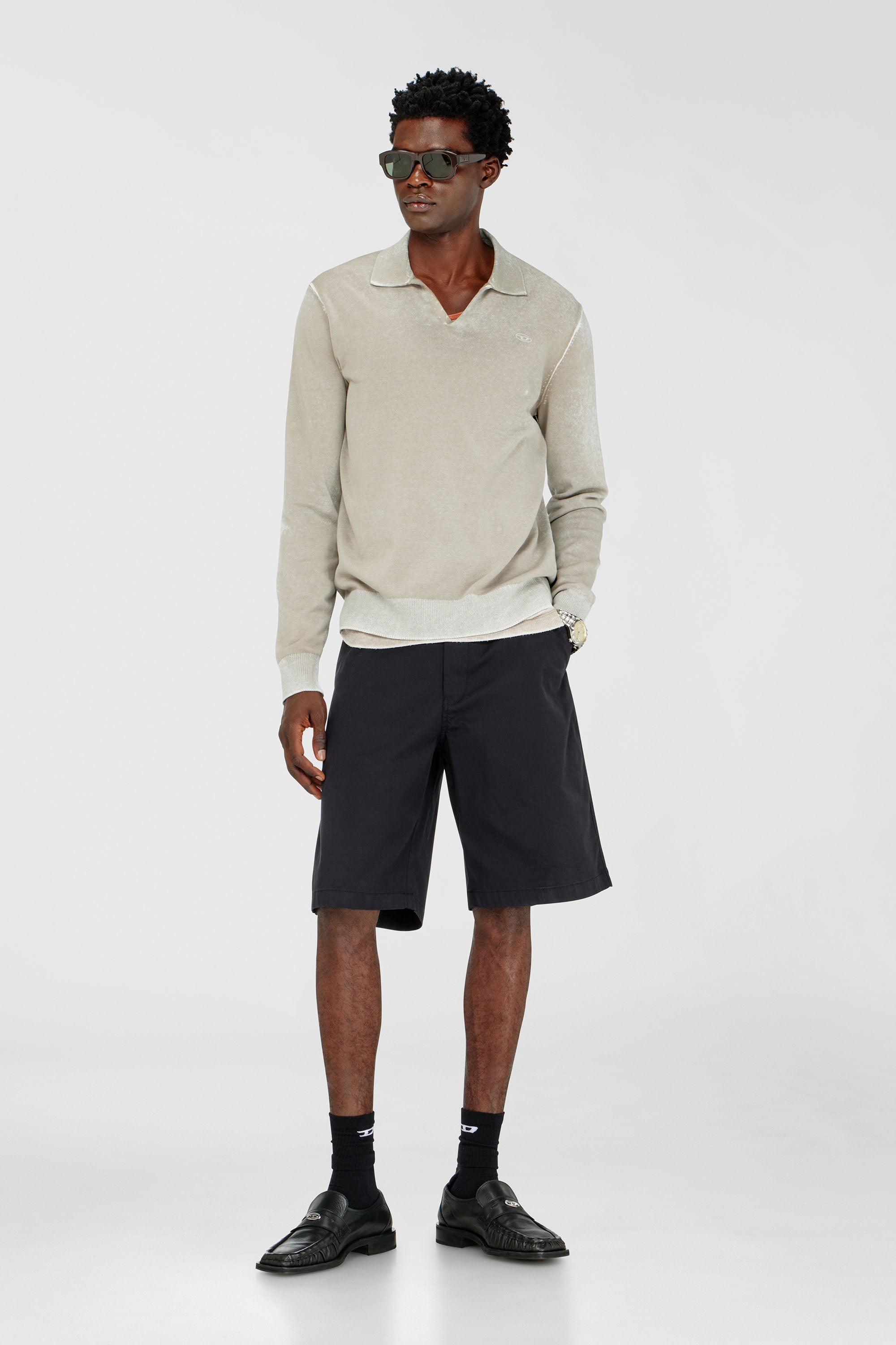 Diesel - P-HANT-CHINO-SHORT-EPCH, Man's Cotton shorts with stonewash treatment in Black - 2
