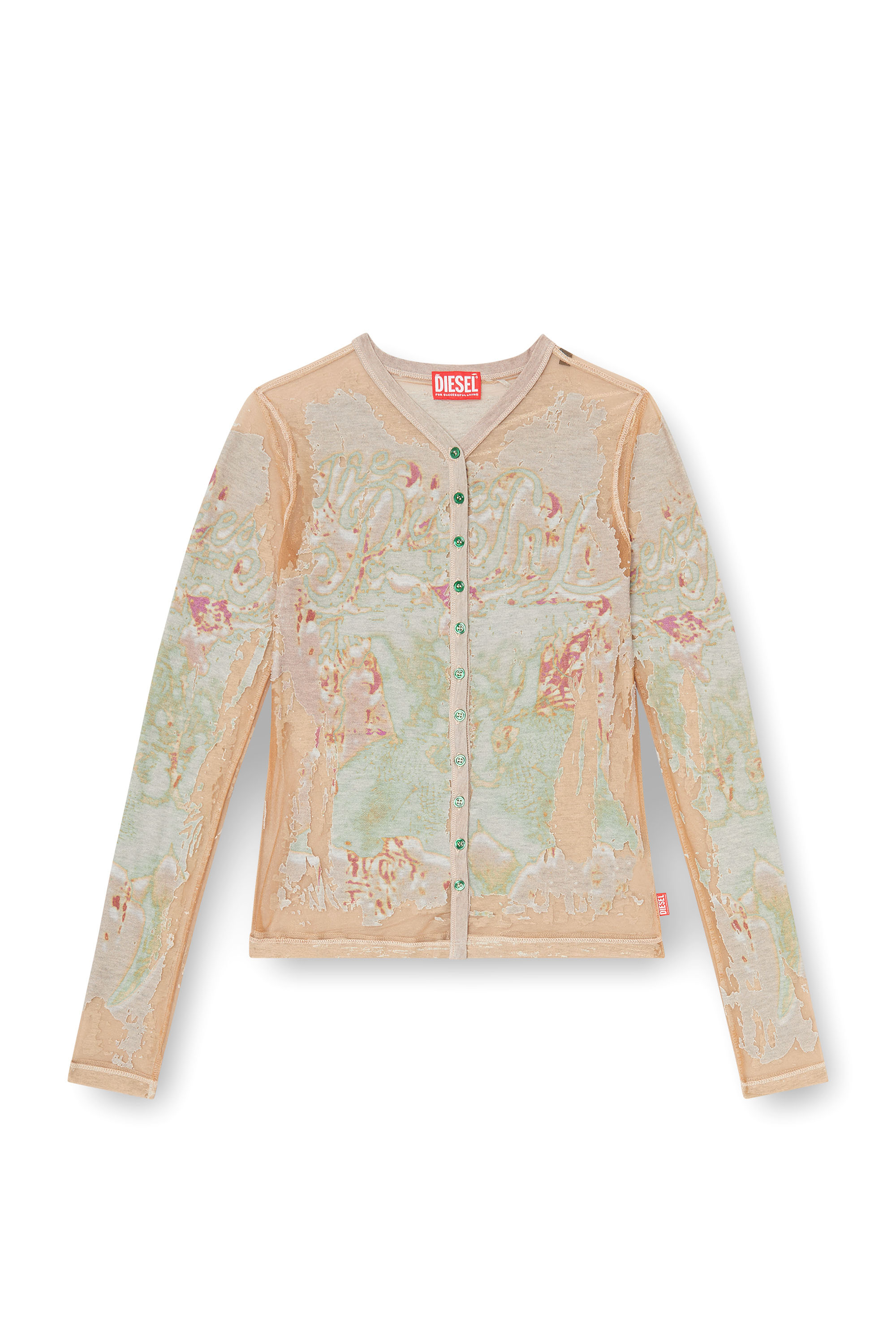 Diesel - T-GABRY, Woman's Cardigan top in printed devor&eacute; jersey in Light Brown - 2