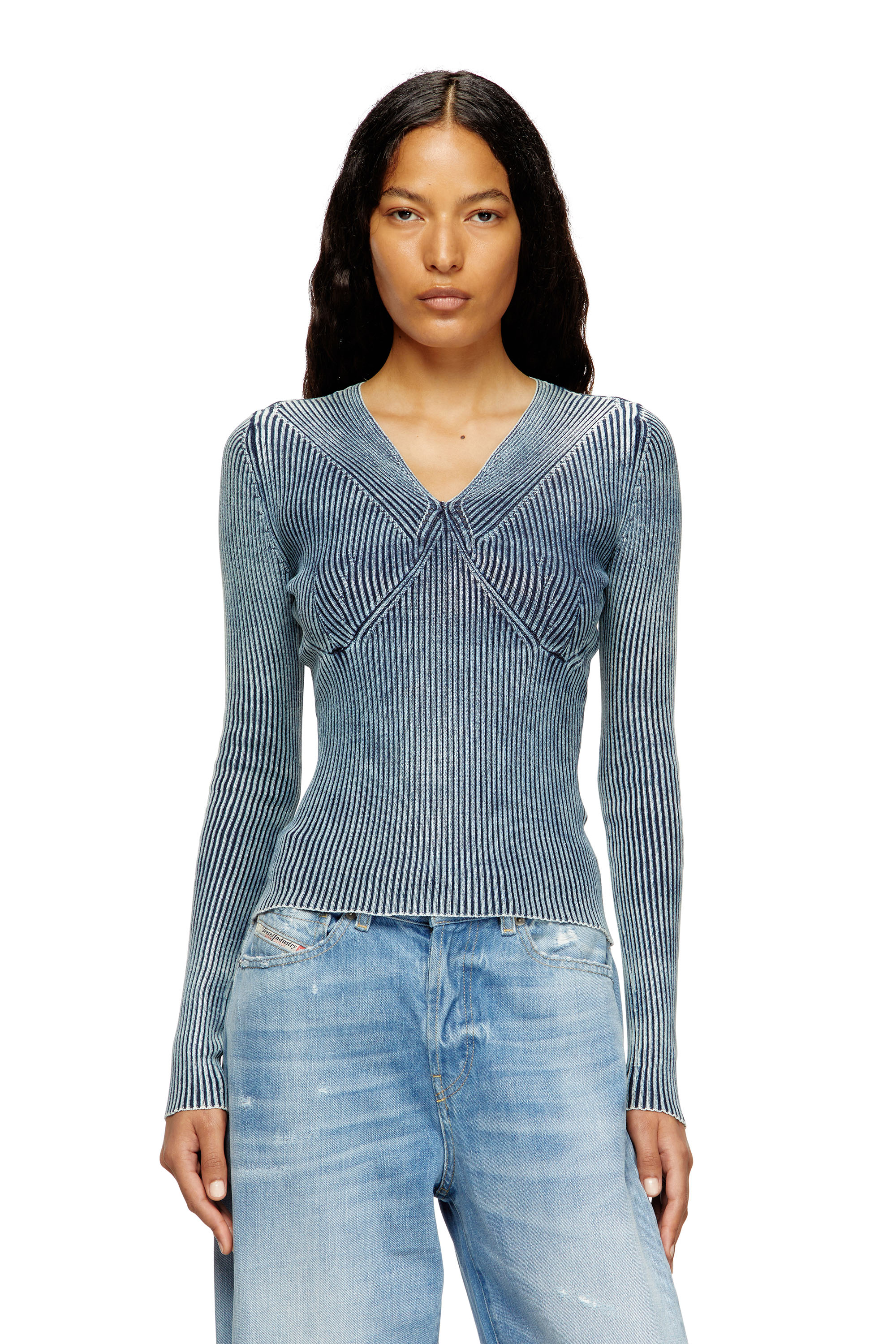 Diesel - M-MILMO, Woman's Denim-yarn jumper with shiny effect in Blue - 3