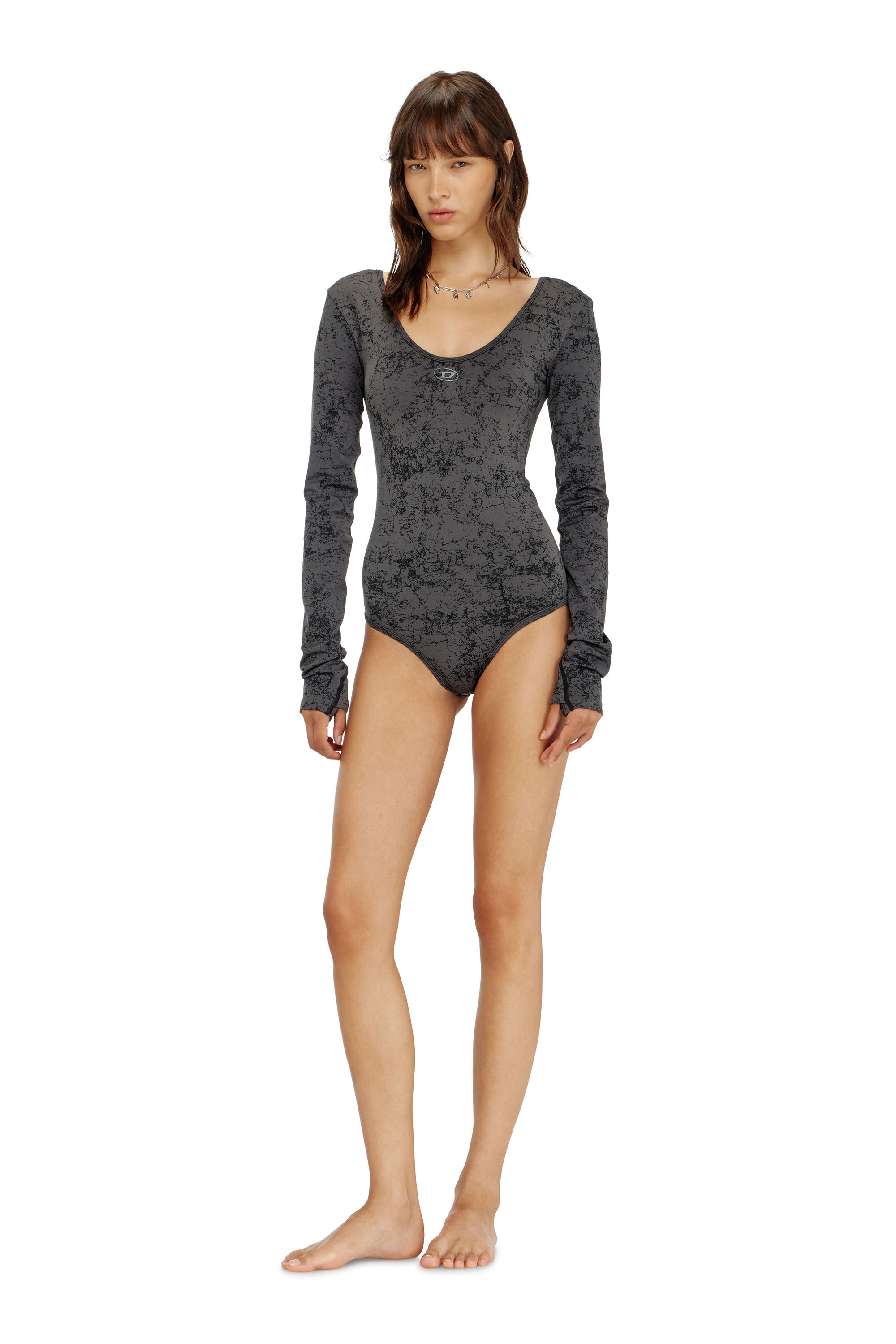 Diesel - IONNA-UTLT, Woman's Open-back bodysuit with utilitarian print in Black - 2
