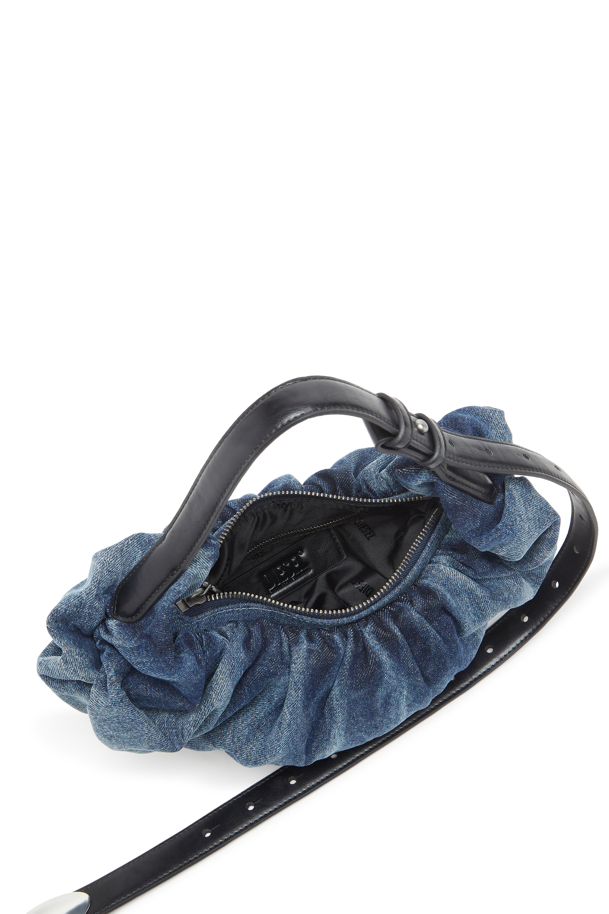 Diesel - GRAB-D HOBO S, Woman's Grab-D-Small scrunched hobo bag in treated denim in Medium blue - 3