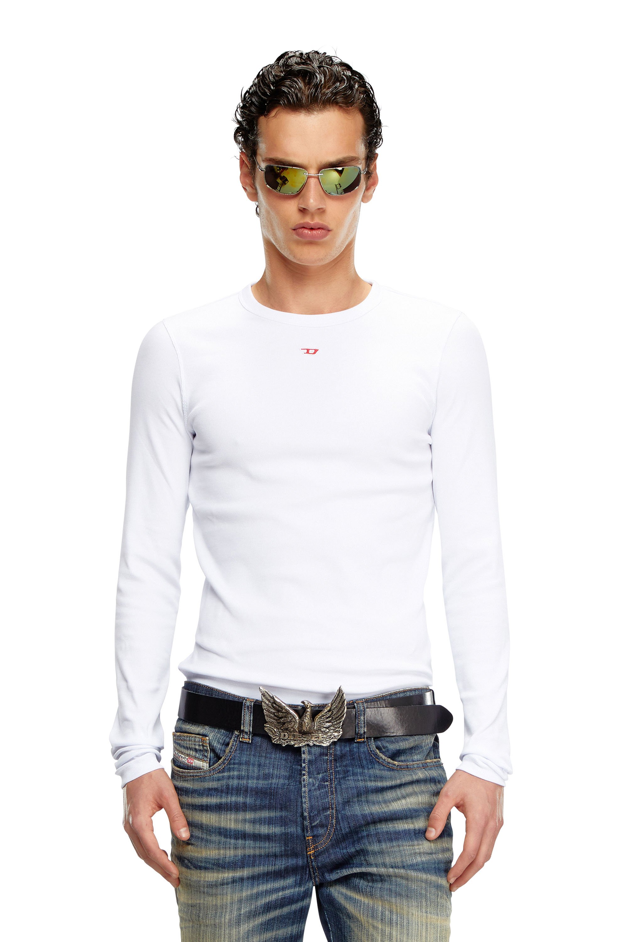 Diesel - D-RIBBER-LS-N, Man Long-sleeve T-shirt with D patch in White - Image 1