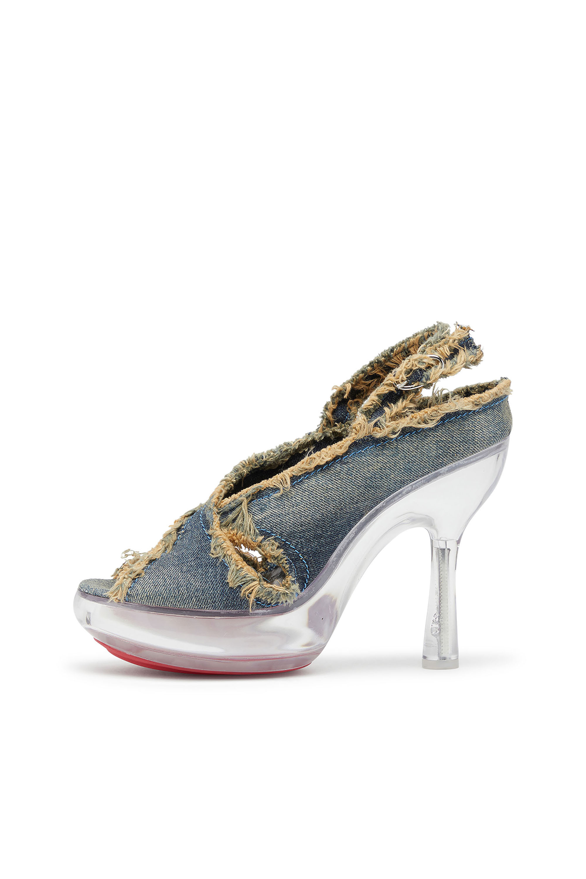 Diesel - D-LAKE PLATFORM SDL, Woman's D-Lake-Platform sandals in frayed denim and plexiglass in Blue Jeans - 2