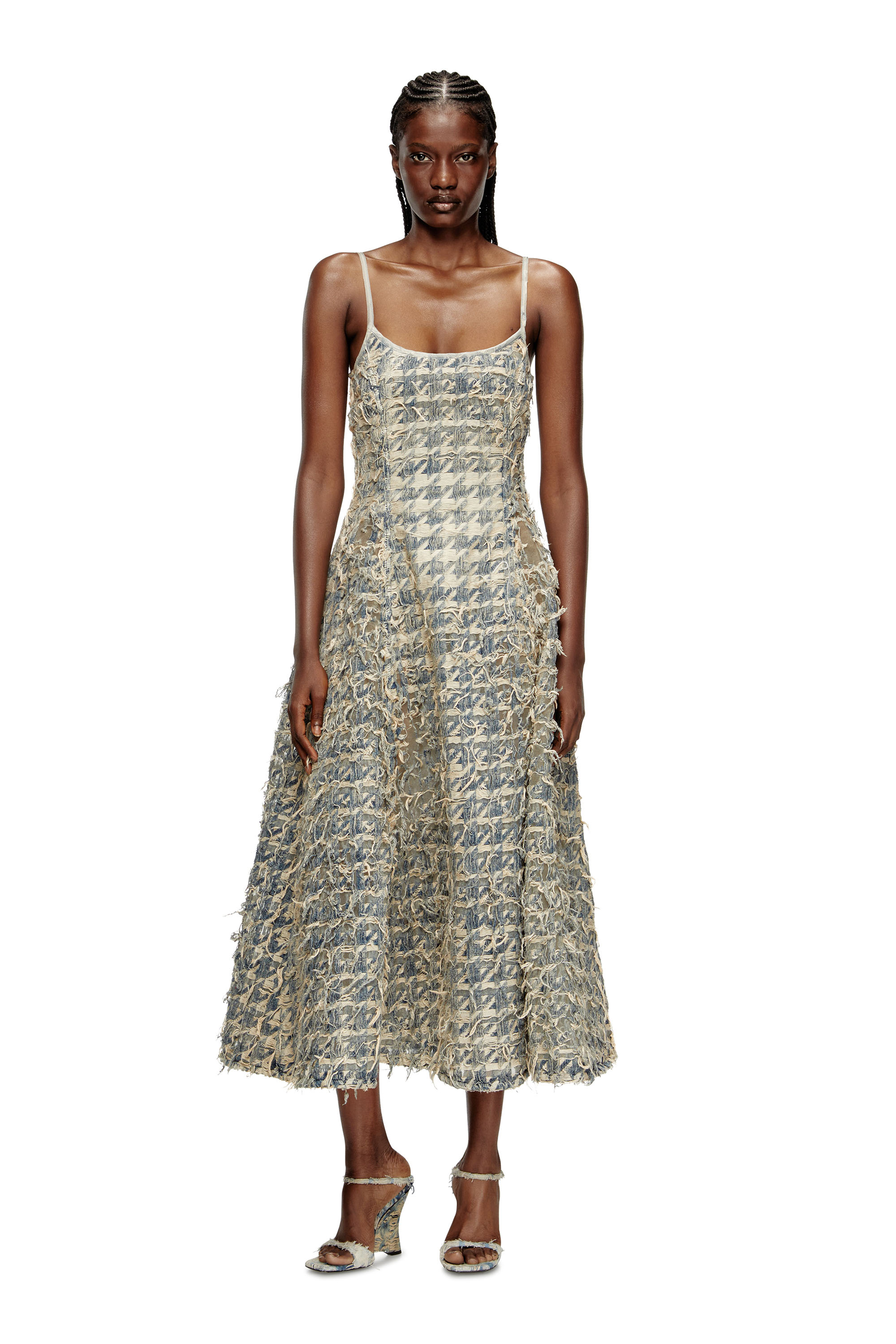 DE-SWEENEY-LONG-FSH, Light Blue Diesel - DE-SWEENEY-LONG-FSH, Woman's Long skirt in dévoré houndstooth denim in Light Blue - 1