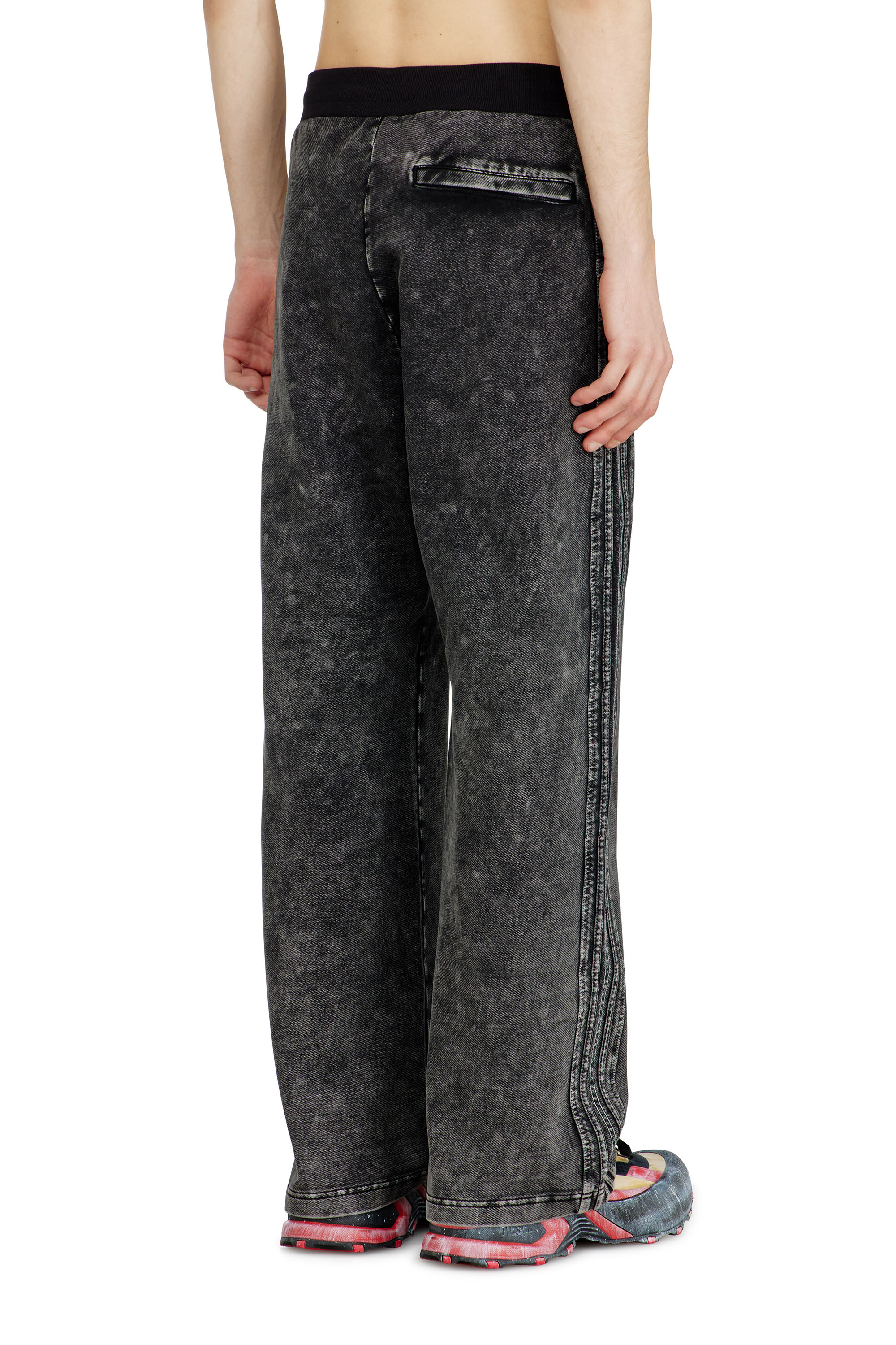 Diesel - P-ALT, Man's Denim-look sweatpants with side bands in Black/Dark grey - 3