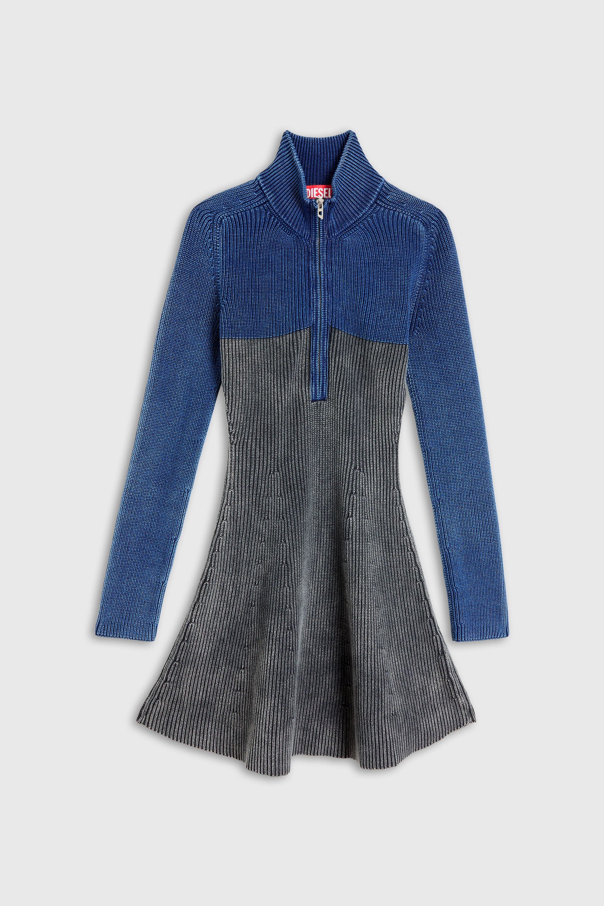 Diesel - M-HERMOSA, Woman's Rib-knit mini dress with two-tone denim effect in Blue/Black - 2