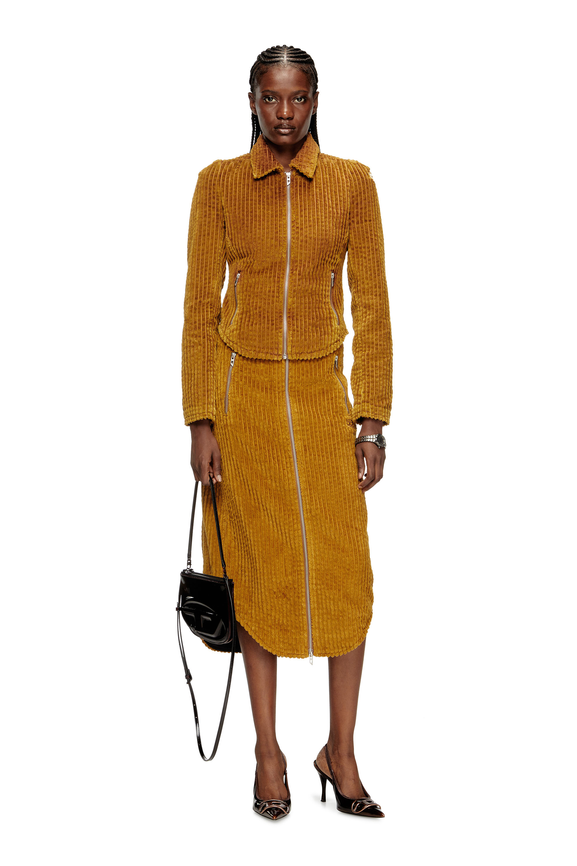 O-LLIPOP, Light Brown Diesel - O-LLIPOP, Woman's Cotton midi skirt with zipper in Light Brown - 1