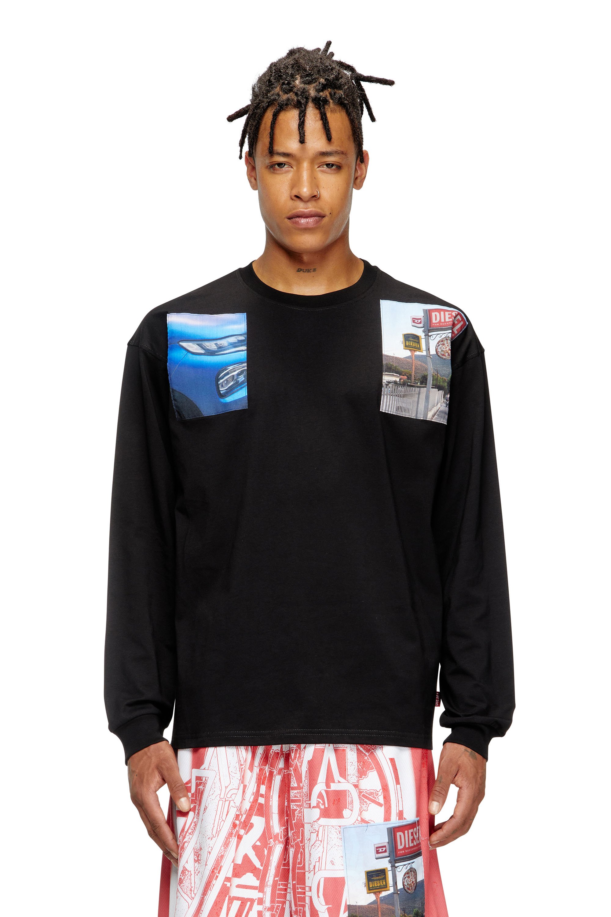 Diesel - T-BOXT-LS-T5, Man's Long-sleeve T-shirt with logo photo patches in Black - 1