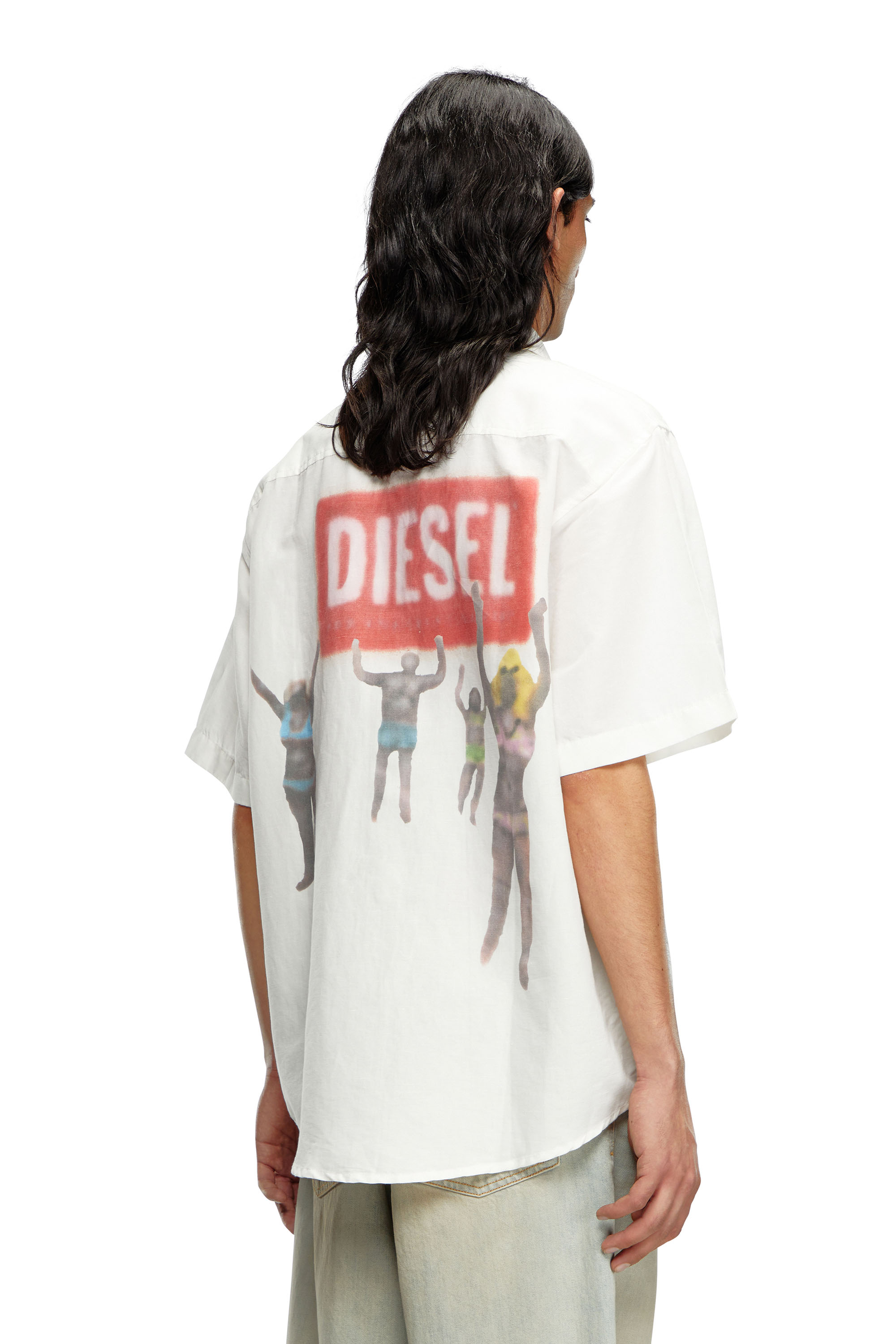 Diesel - S-ELIAS-A, Man Printed linen-blend short-sleeve shirt in White - Image 4