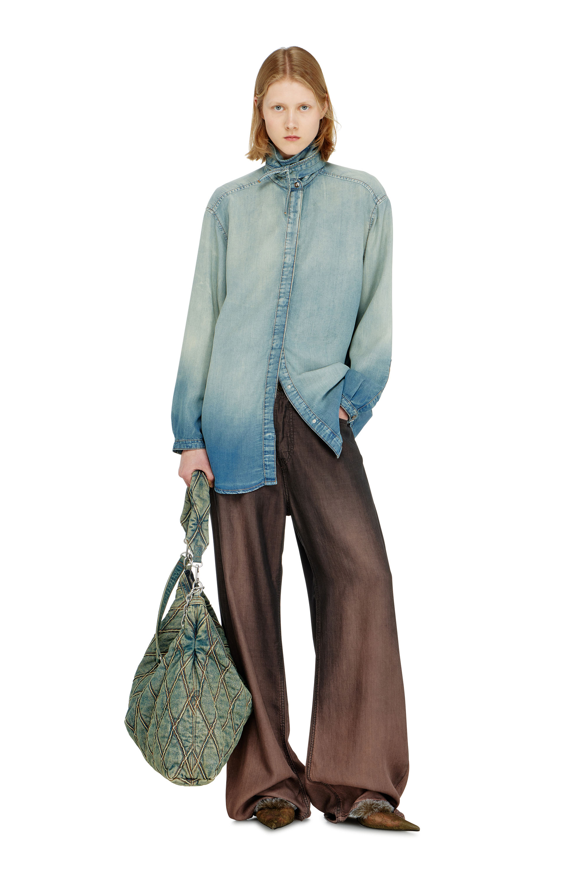 Diesel - DE-ARVEN-S1, Woman's Shirt in marbled fluid denim in Light Blue - 2
