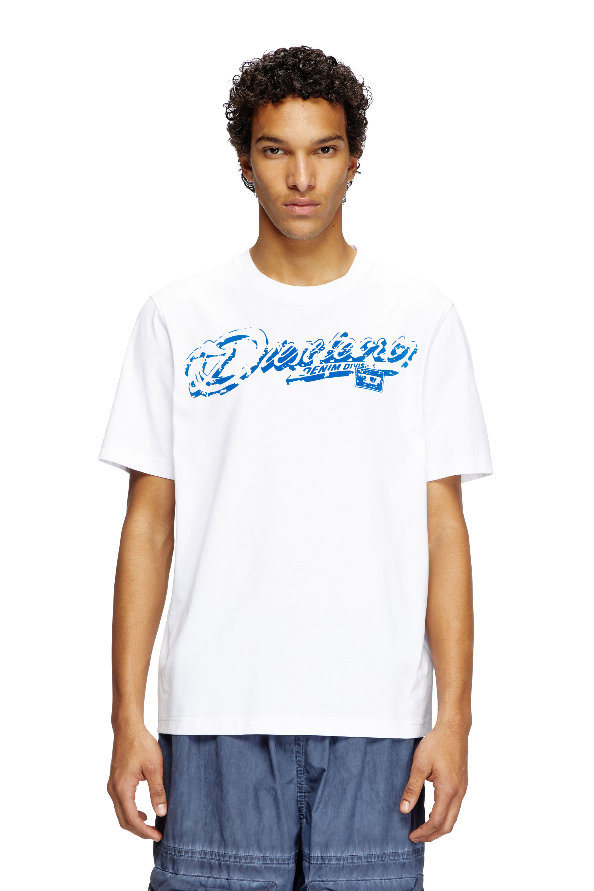 Diesel - T-ADJUST-R7, Man's T-shirt with distressed flocked logo in White - 1