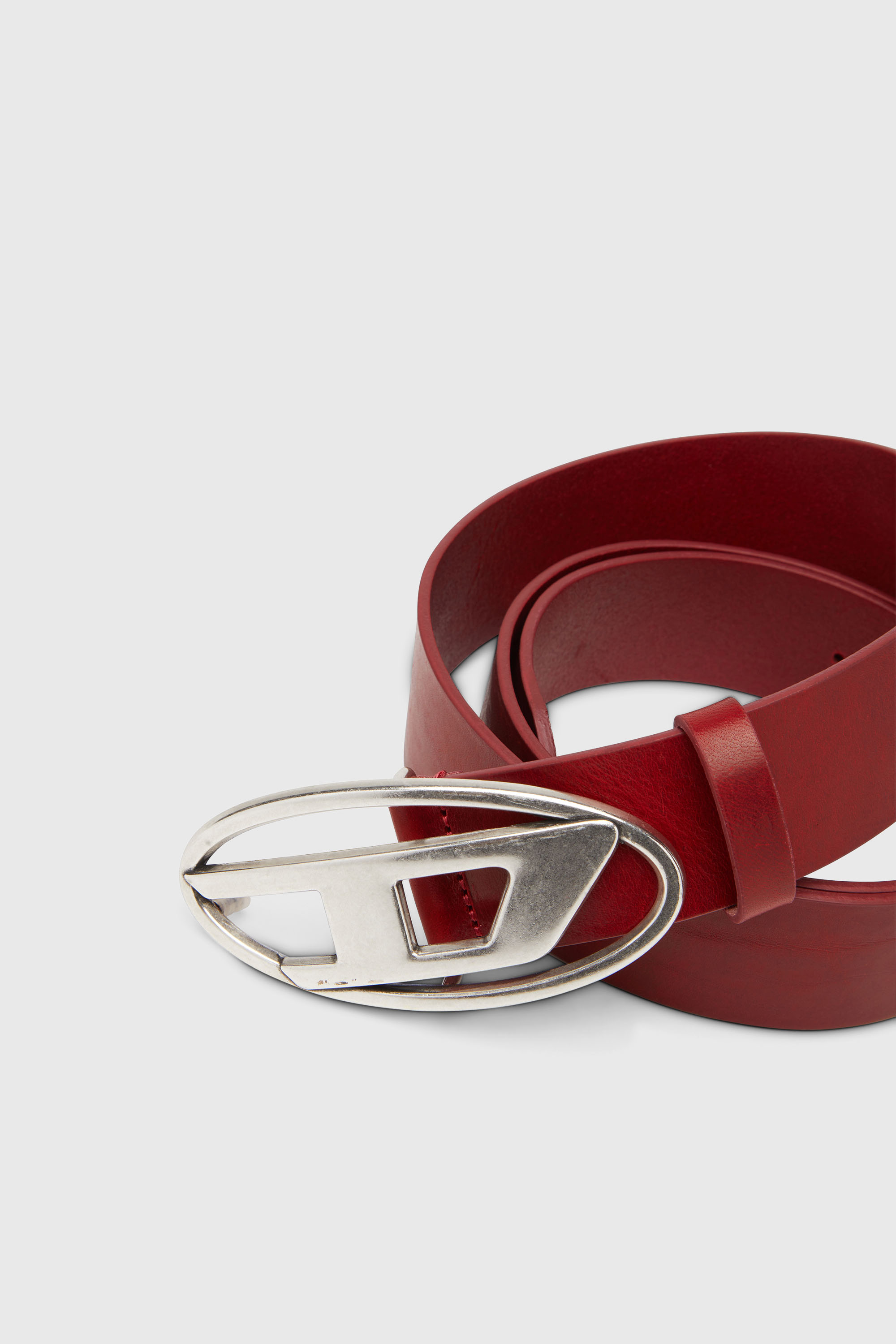 Diesel - B-1DR, Man's 3.9cm leather belt with D buckle in Red - 2