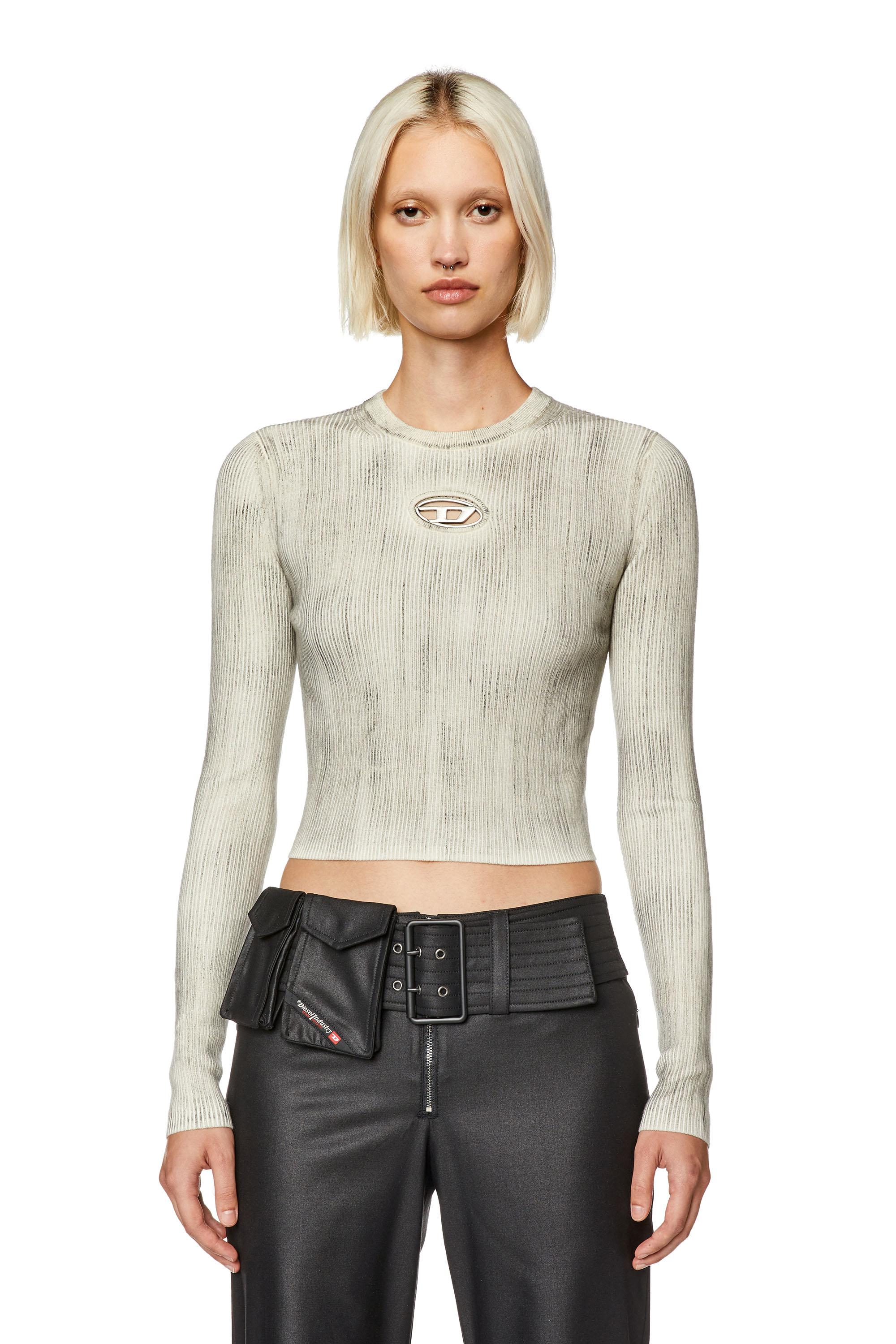 Diesel - M-ZOEY-C, Woman Ribbed crew-neck with oval D plaque in Grey - Image 5