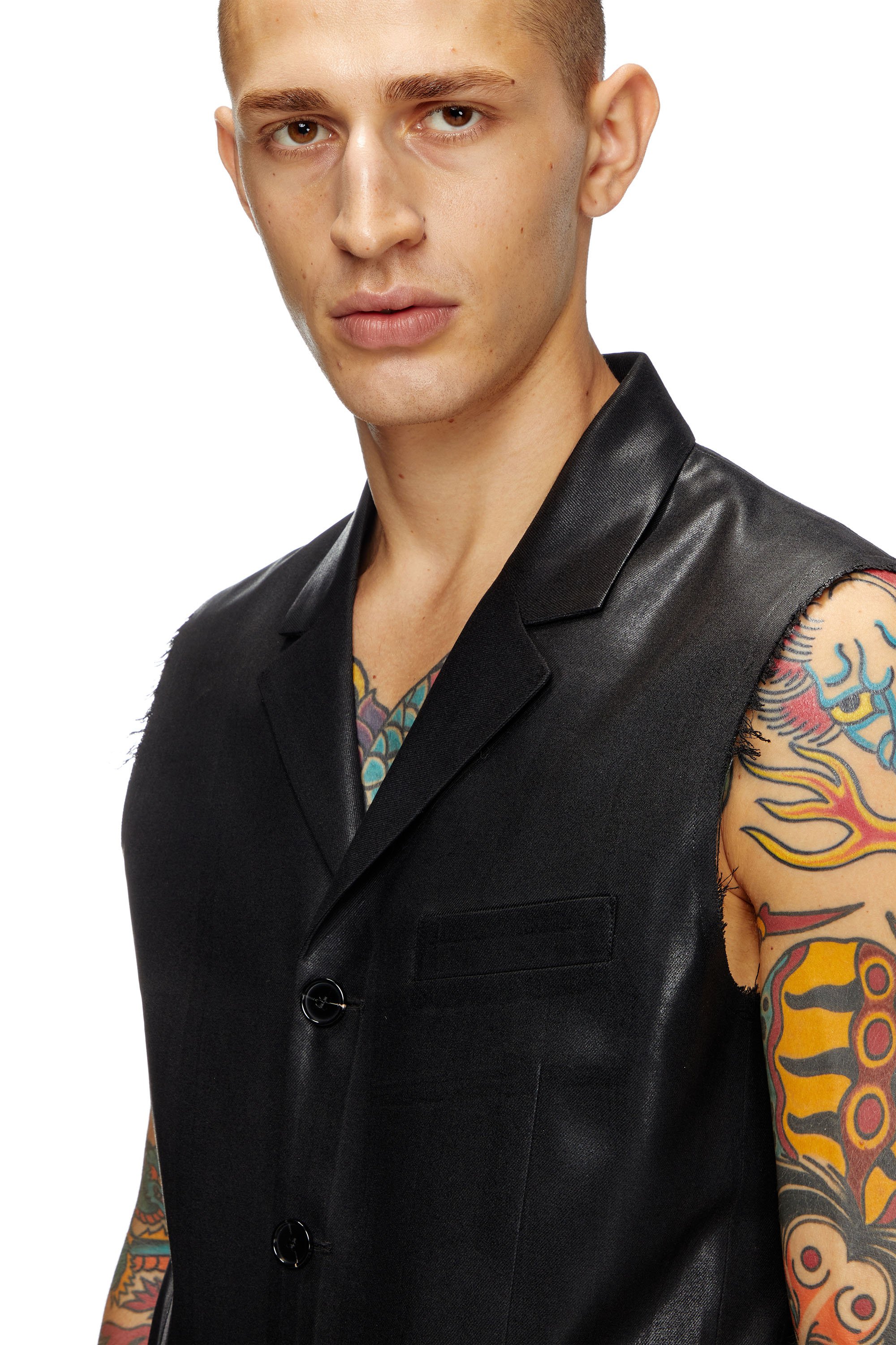 Diesel - J-PHOX-HEAV, Man's Tailored vest with coated front in Black - 5