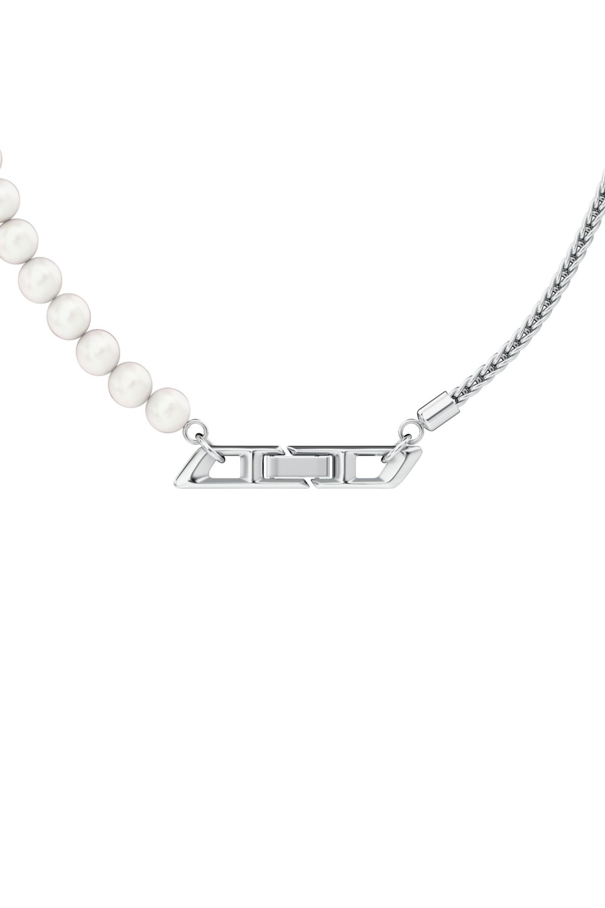 Diesel - DL1369040 STERLING SILVER JEWEL, Unisex's Sterling silver and pearl chain necklace in Silver - 2