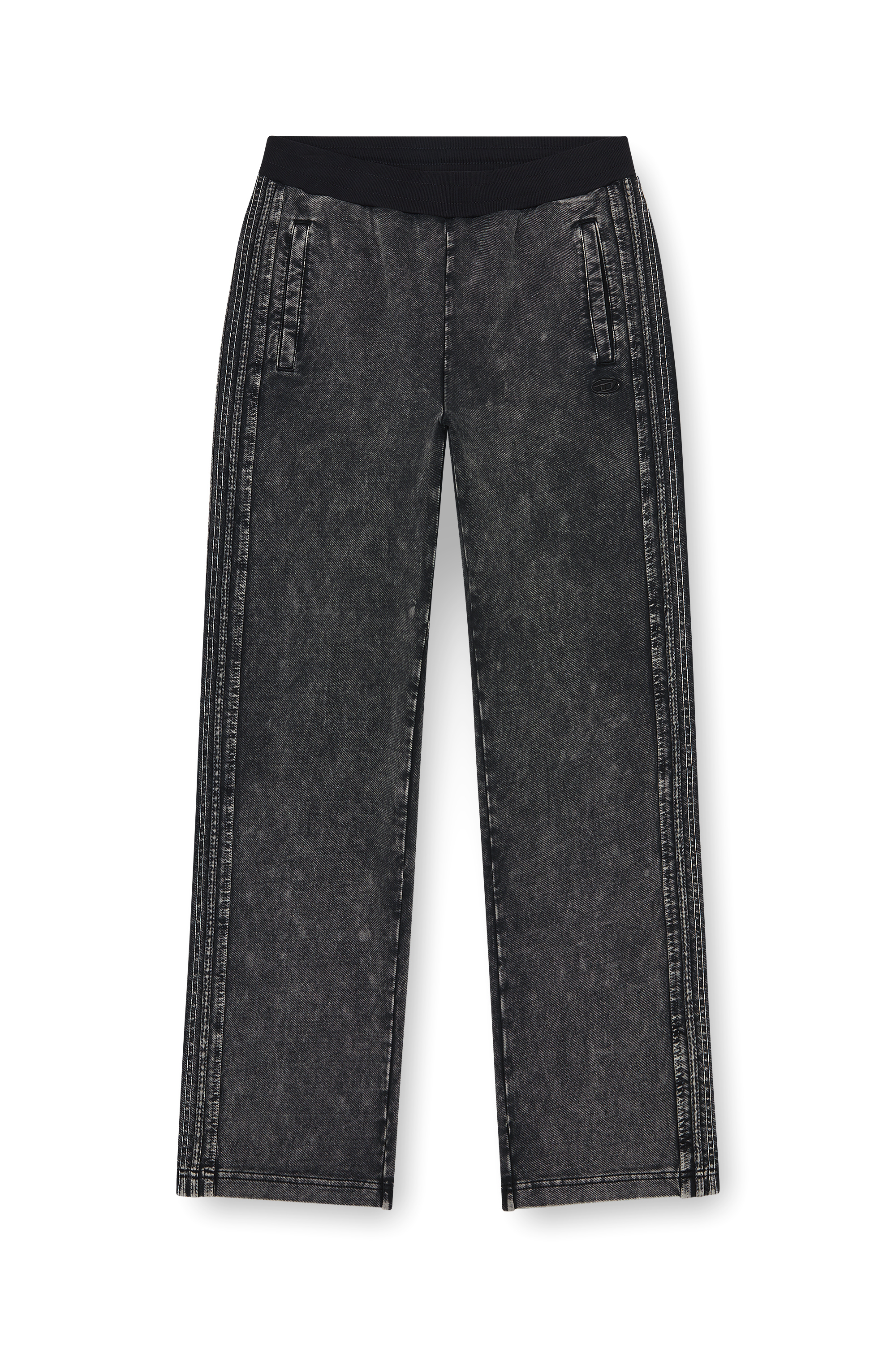 Diesel - P-ALT, Man's Denim-look sweatpants with side bands in Black - 2
