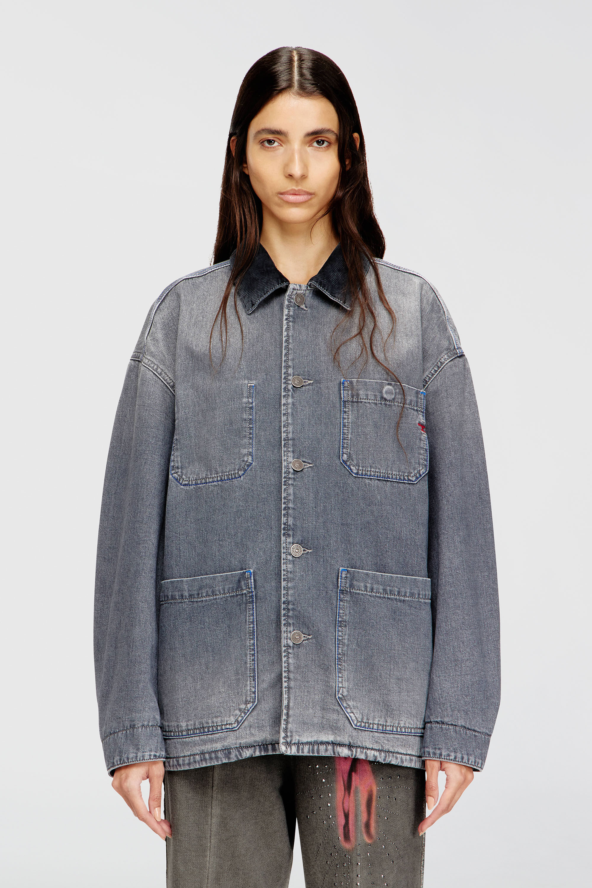 Diesel - D-STACK-U-L, Unisex's Utility-style denim jacket with contrasting collar in Grey - 6
