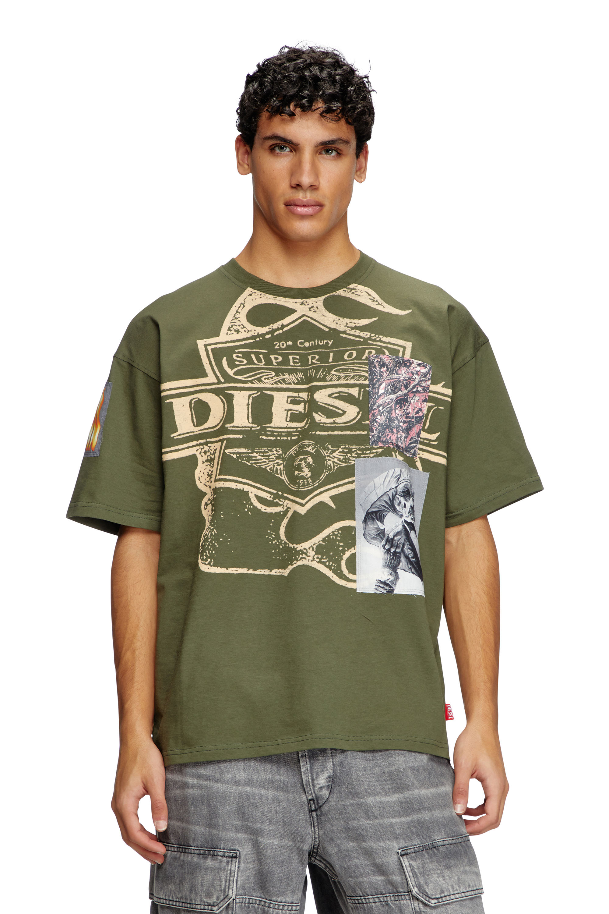 Diesel - T-BOXT-SLITS-R8, Man's T-shirt with patch detail in Military Green - 1