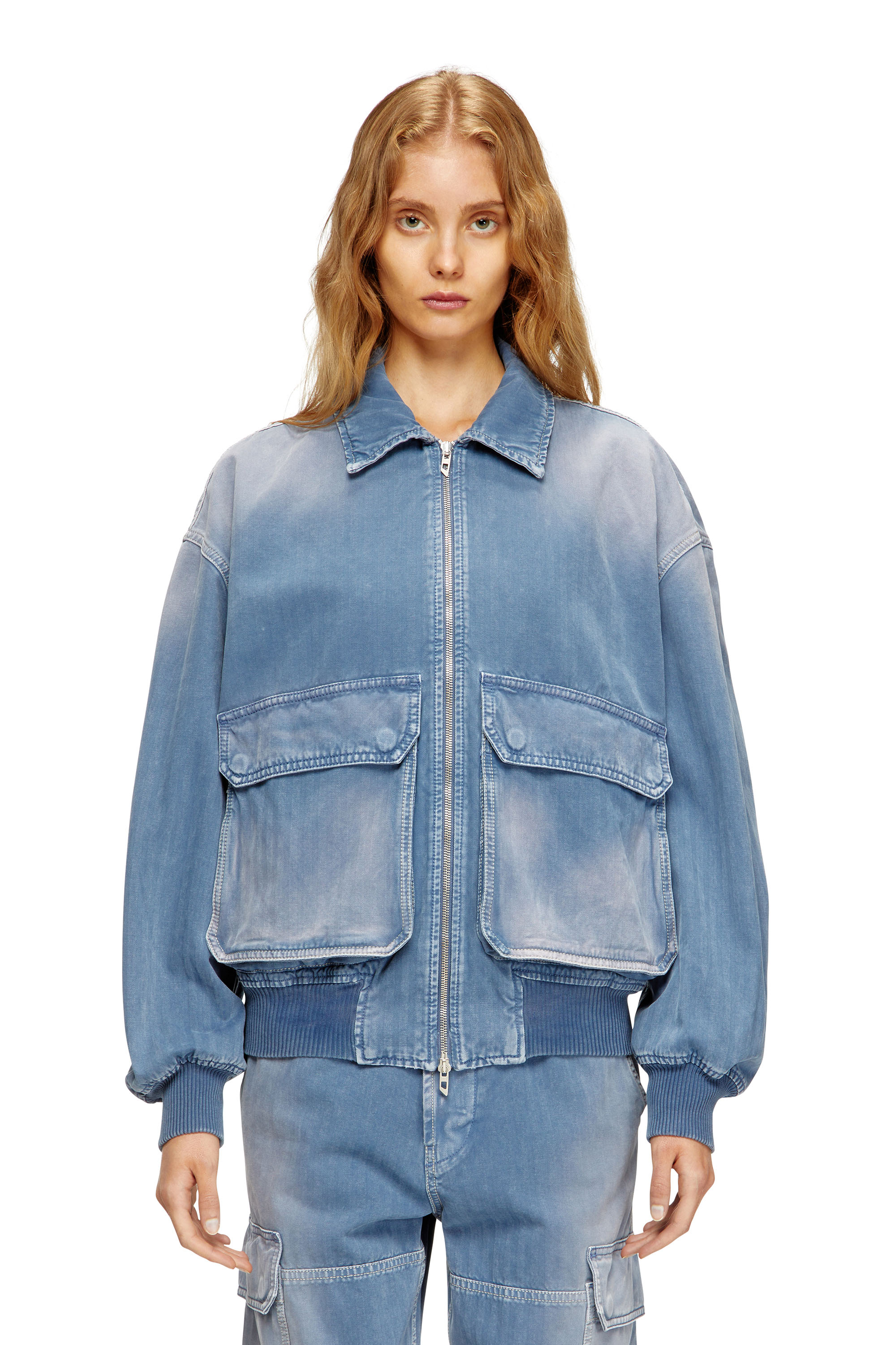 Diesel - D-KURZ, Unisex's Jacket in coloured herringbone denim in Light Blue - 1