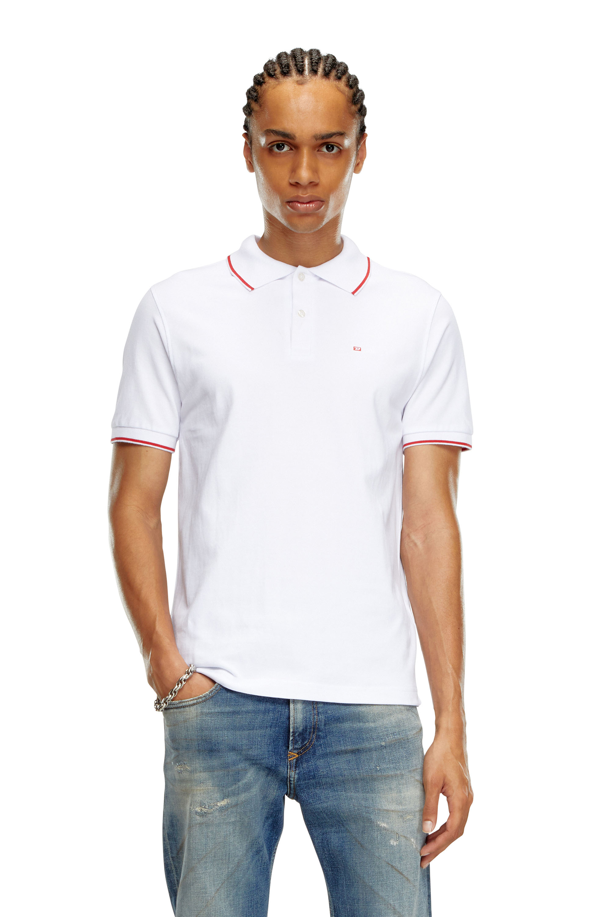 Diesel - T-FERRY-MICRODIV, Man Polo shirt with micro Diesel embroidery in White - Image 1