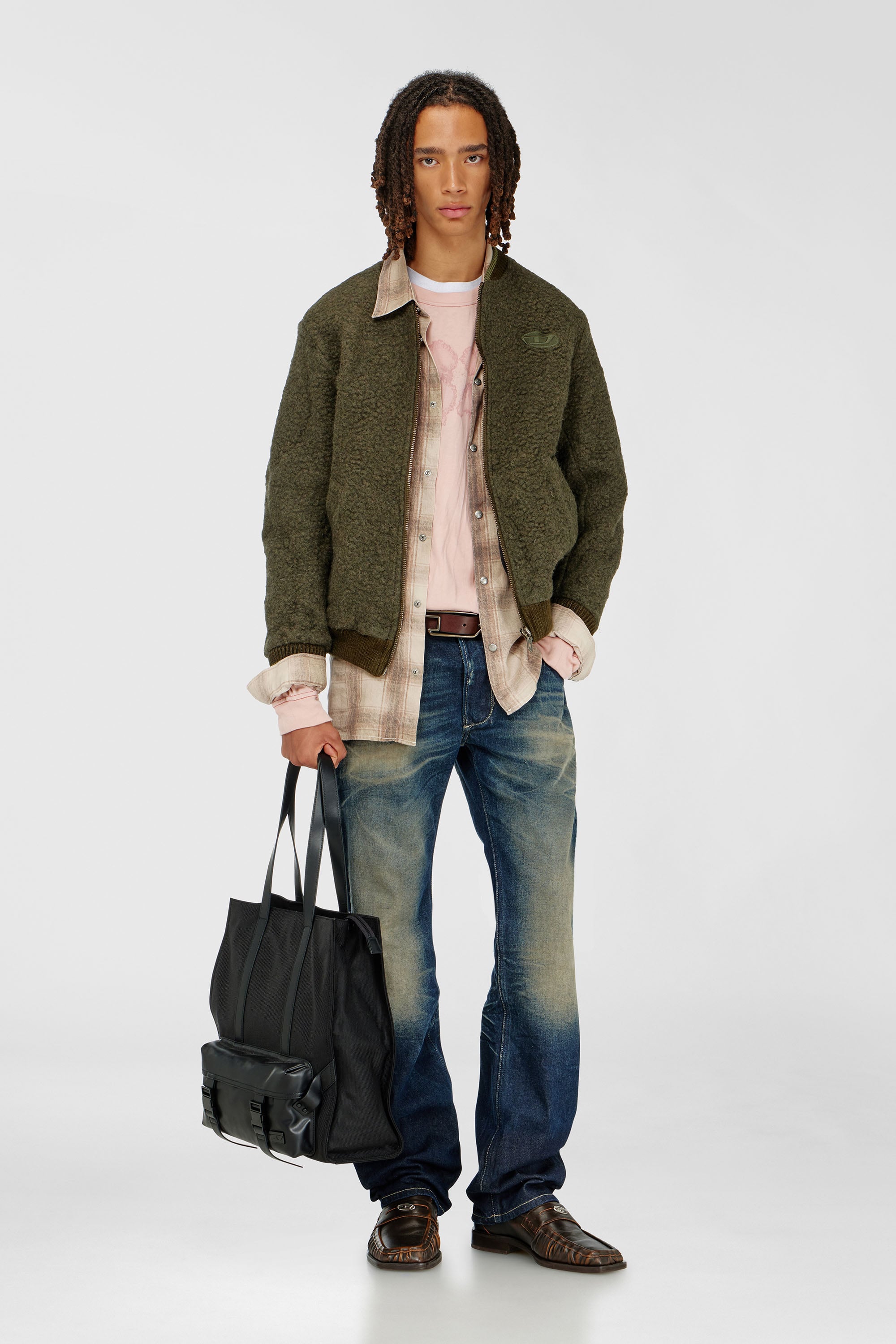 Diesel - S-REDS, Man's Whool mix bomber jacket with ribbed trims in Military Green - 2
